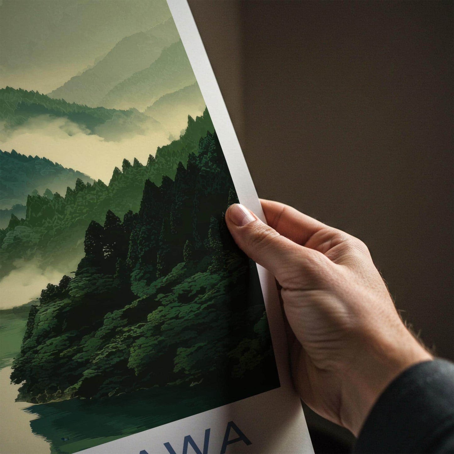 Tadami-Gawa Poster - Japan Travel Art - Misty Green Mountains Home Decor