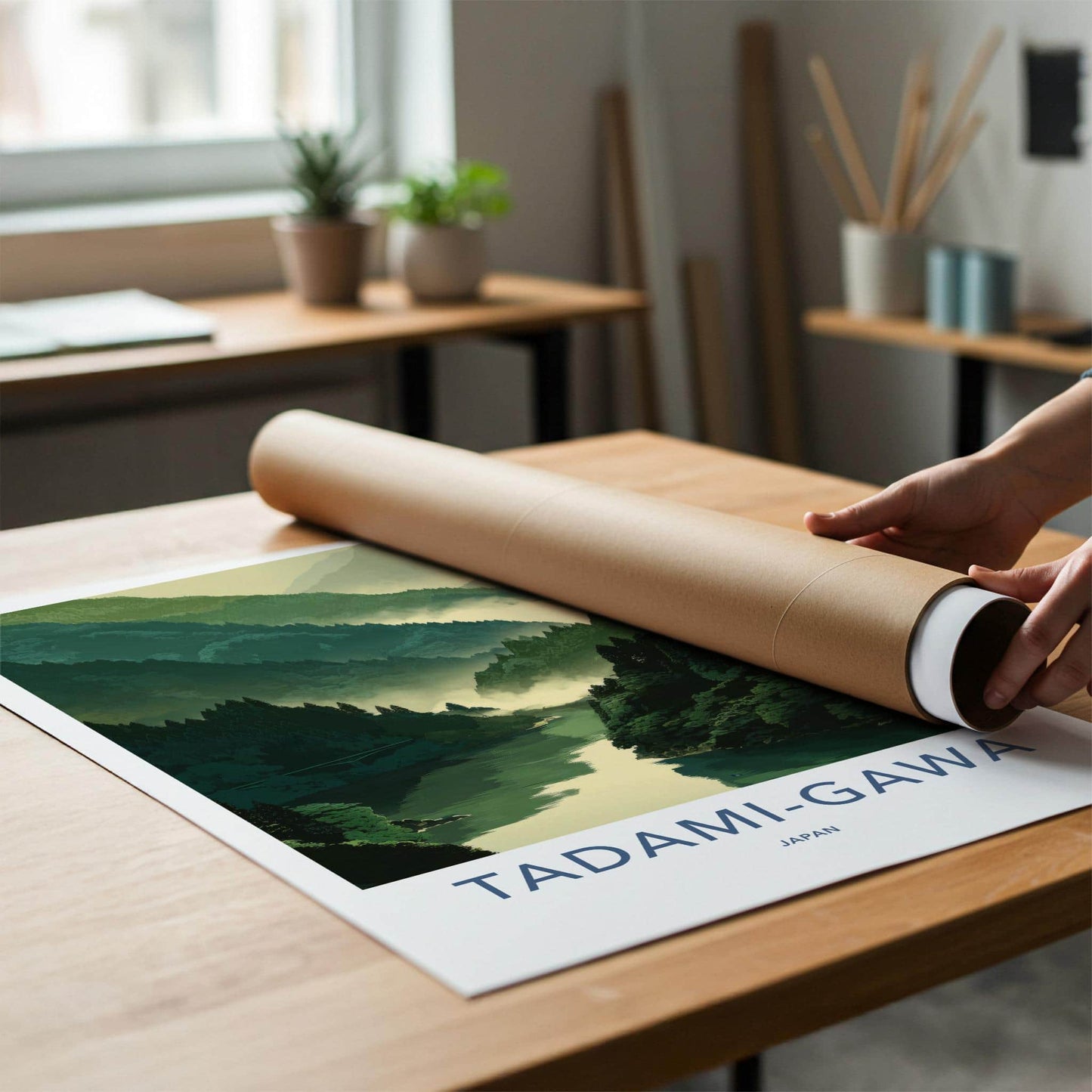 Tadami-Gawa Poster - Japan Travel Art - Misty Green Mountains Home Decor