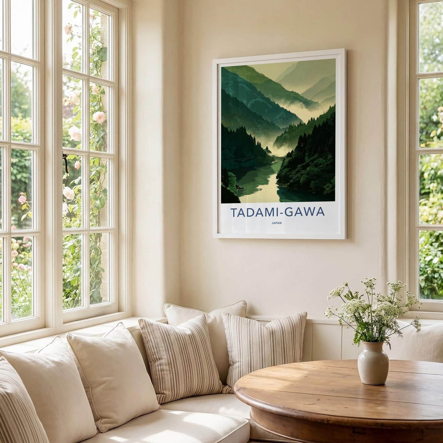 Tadami-Gawa Poster - Japan Travel Art - Misty Green Mountains Home Decor