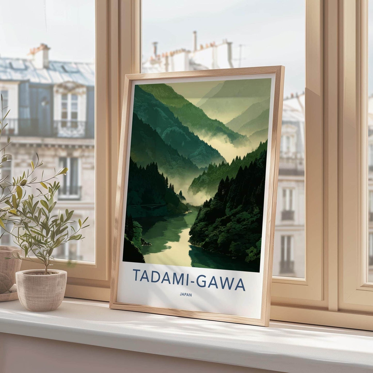 Tadami-Gawa Poster - Japan Travel Art - Misty Green Mountains Home Decor