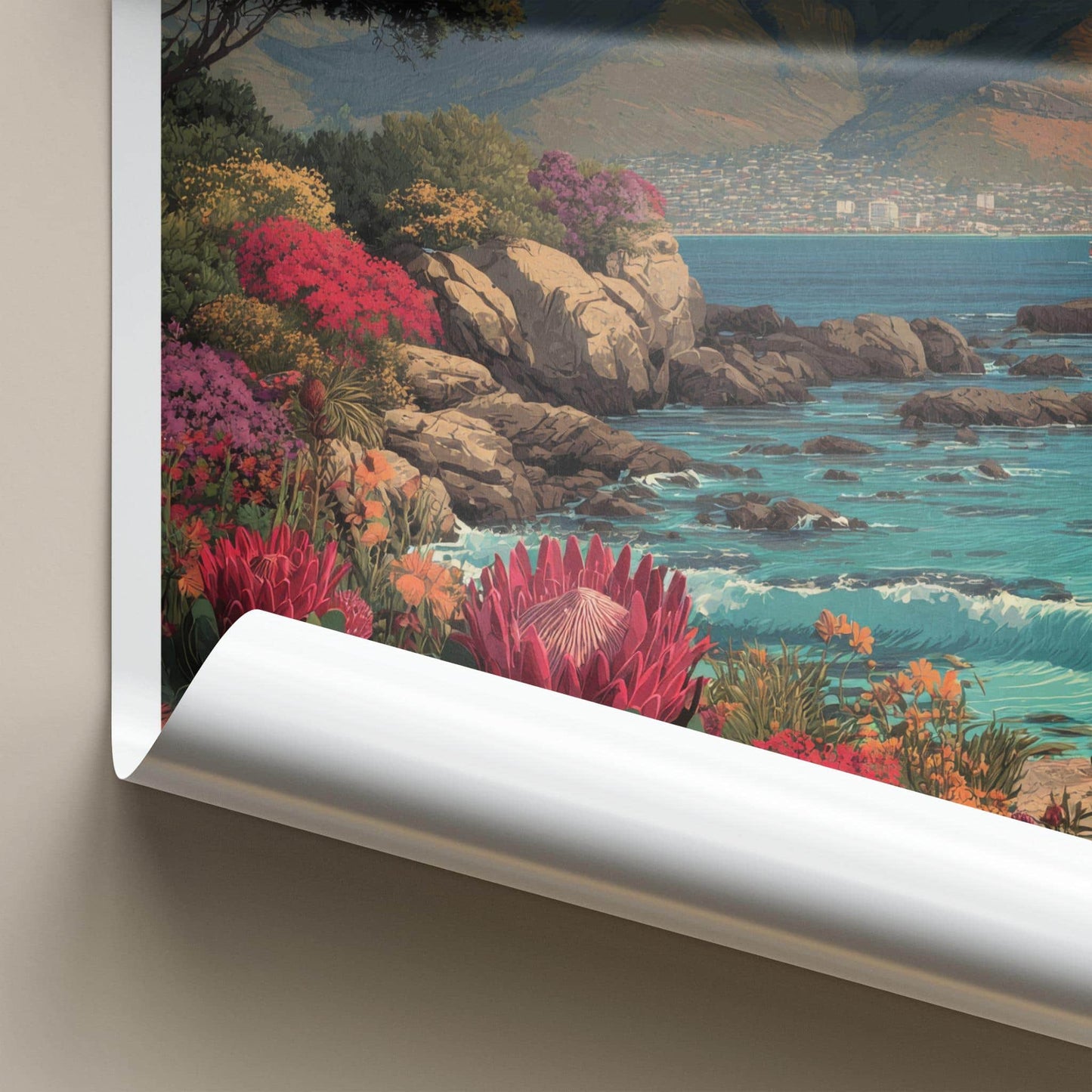 Tafelberg Poster - South Africa Travel Art - Coastal Protea Bloom Wall Decor