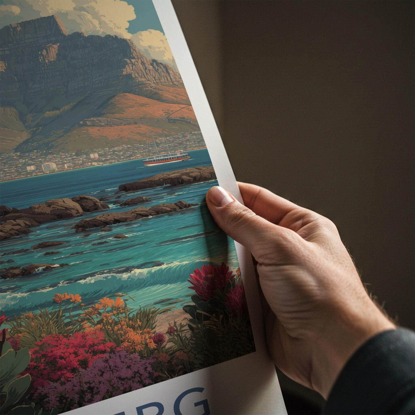 Tafelberg Poster - South Africa Travel Art - Coastal Protea Bloom Wall Decor