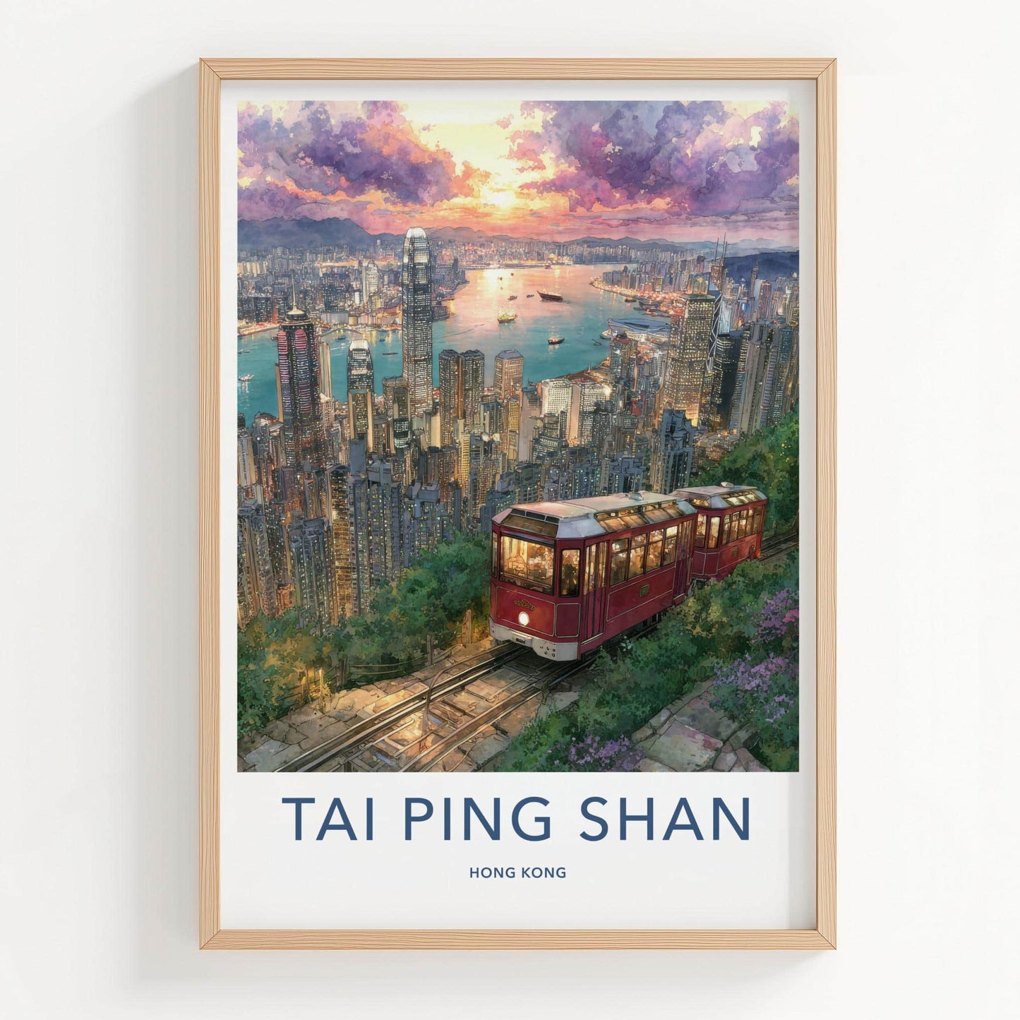 Tai Ping Shan Poster - Hong Kong Art Print - Sunset Peak Tram Home Decor