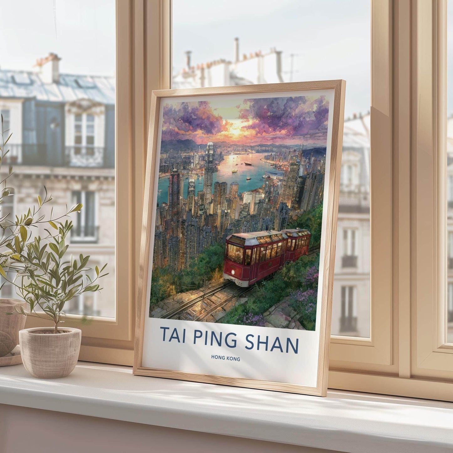 Tai Ping Shan Poster - Hong Kong Art Print - Sunset Peak Tram Home Decor