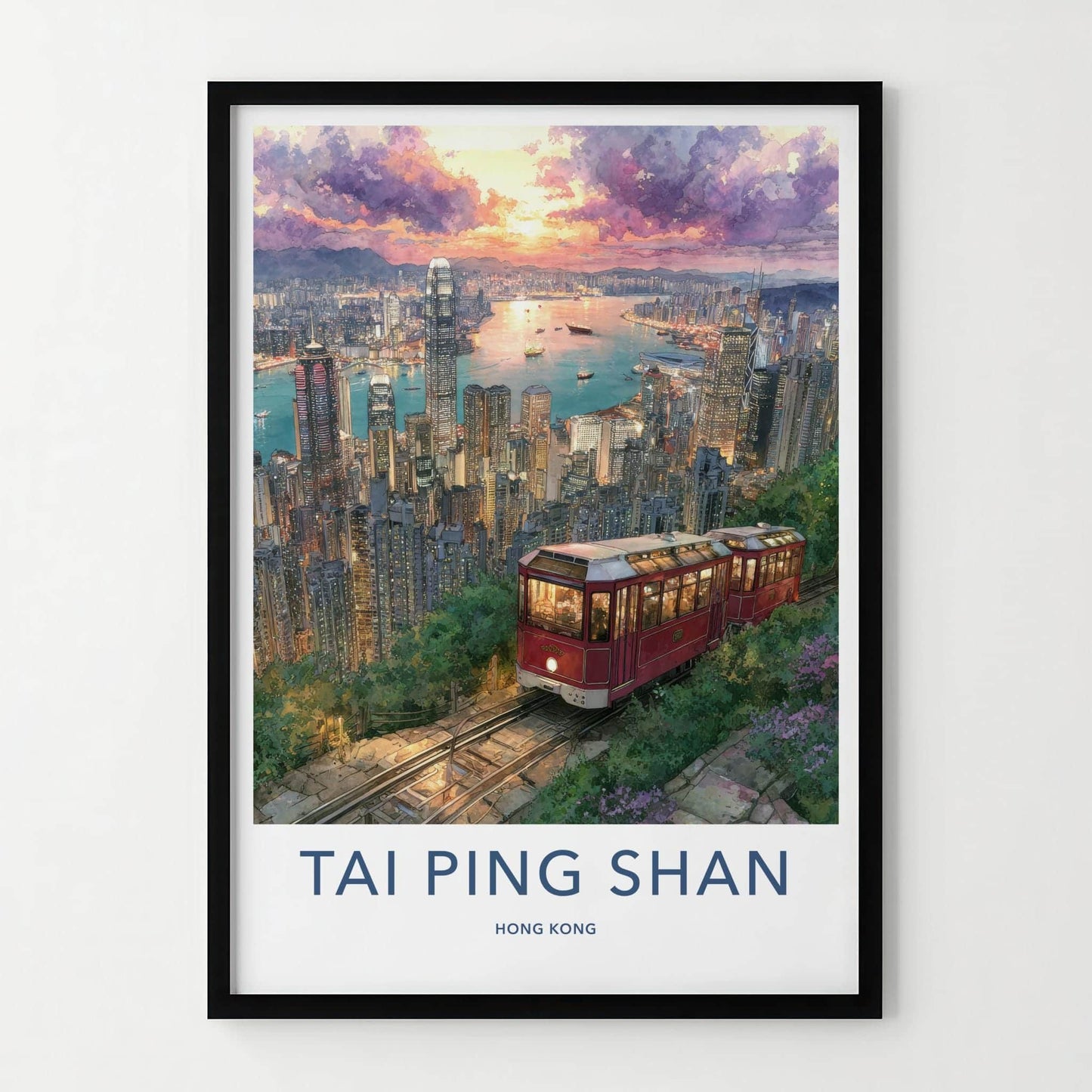 Tai Ping Shan Poster - Hong Kong Art Print - Sunset Peak Tram Home Decor