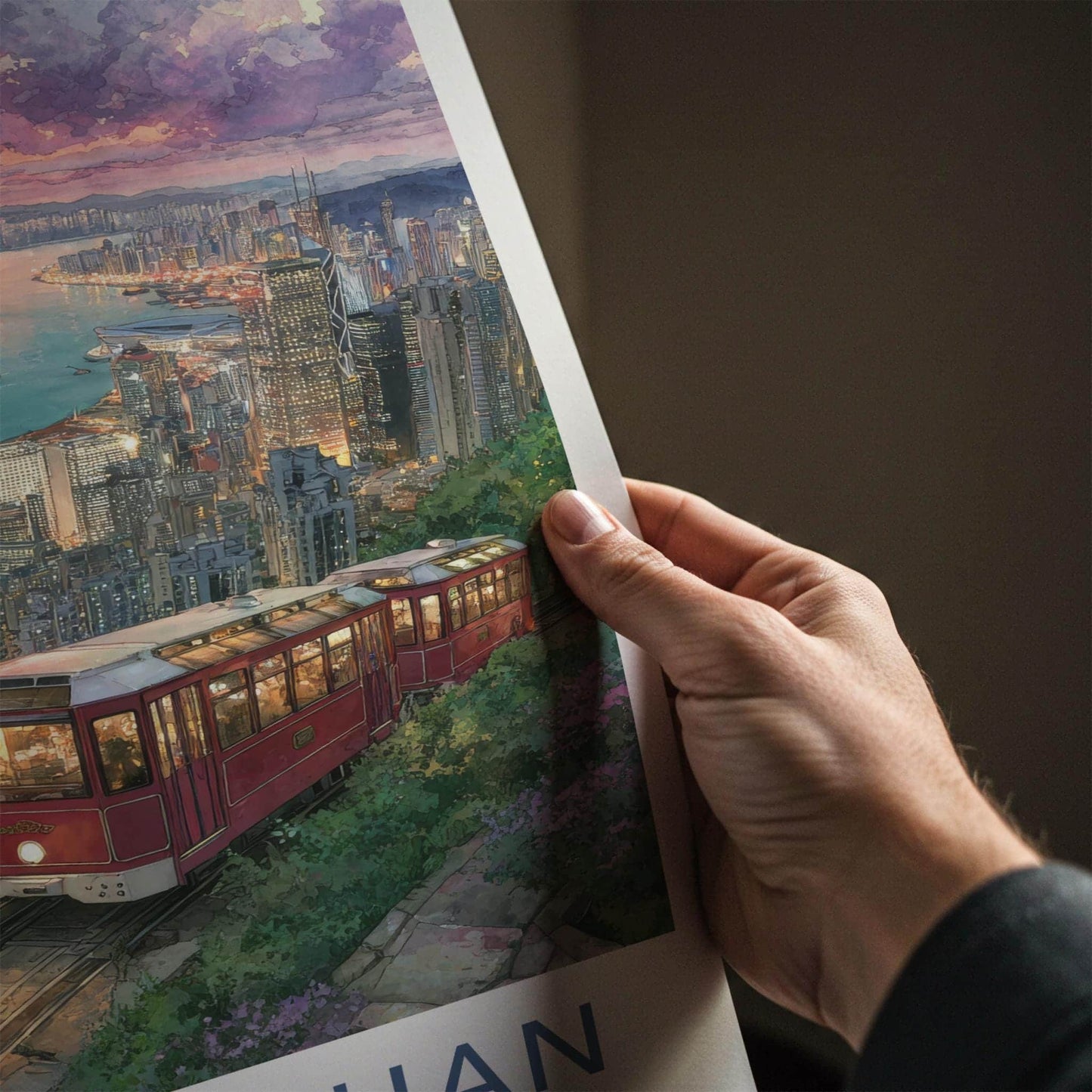 Tai Ping Shan Poster - Hong Kong Art Print - Sunset Peak Tram Home Decor