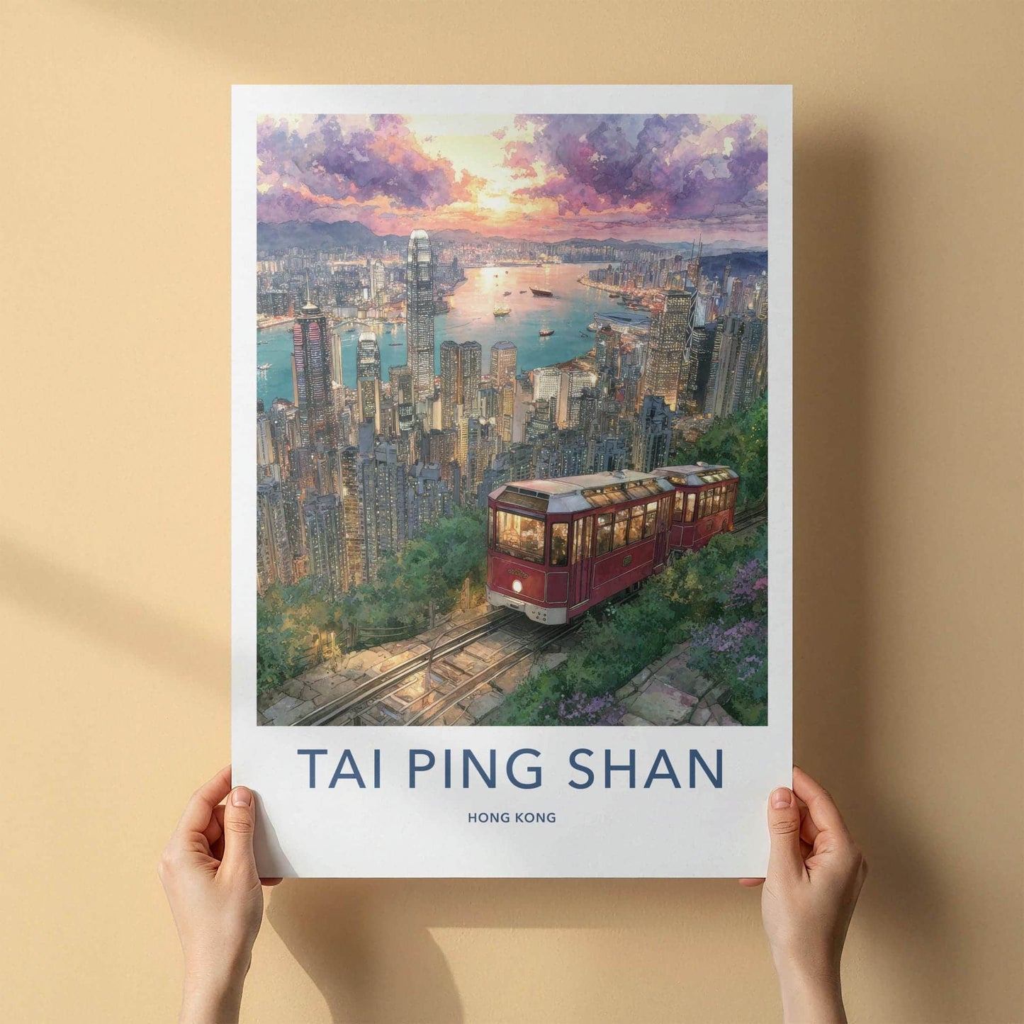 Tai Ping Shan Poster - Hong Kong Art Print - Sunset Peak Tram Home Decor
