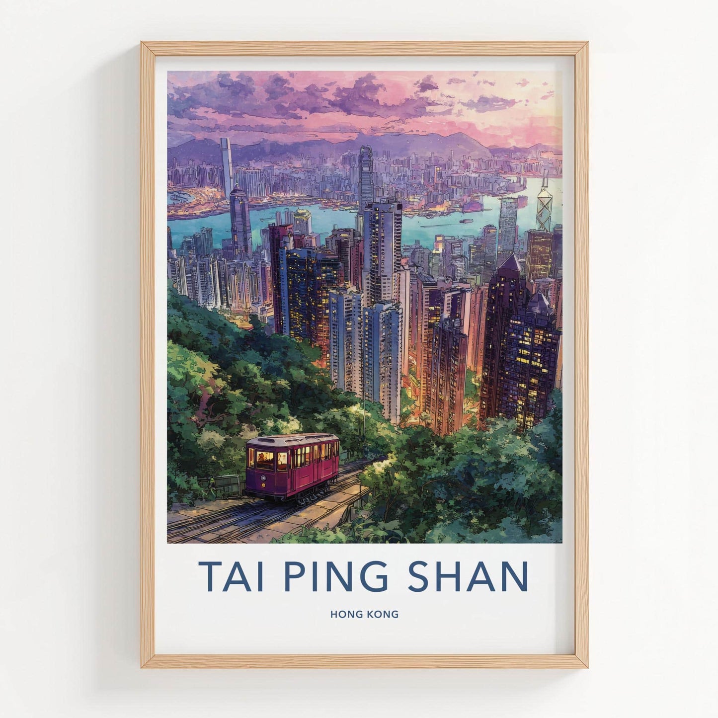 Tai Ping Shan Poster - Hong Kong Travel Art - Vibrant Peak Tram Home Decor