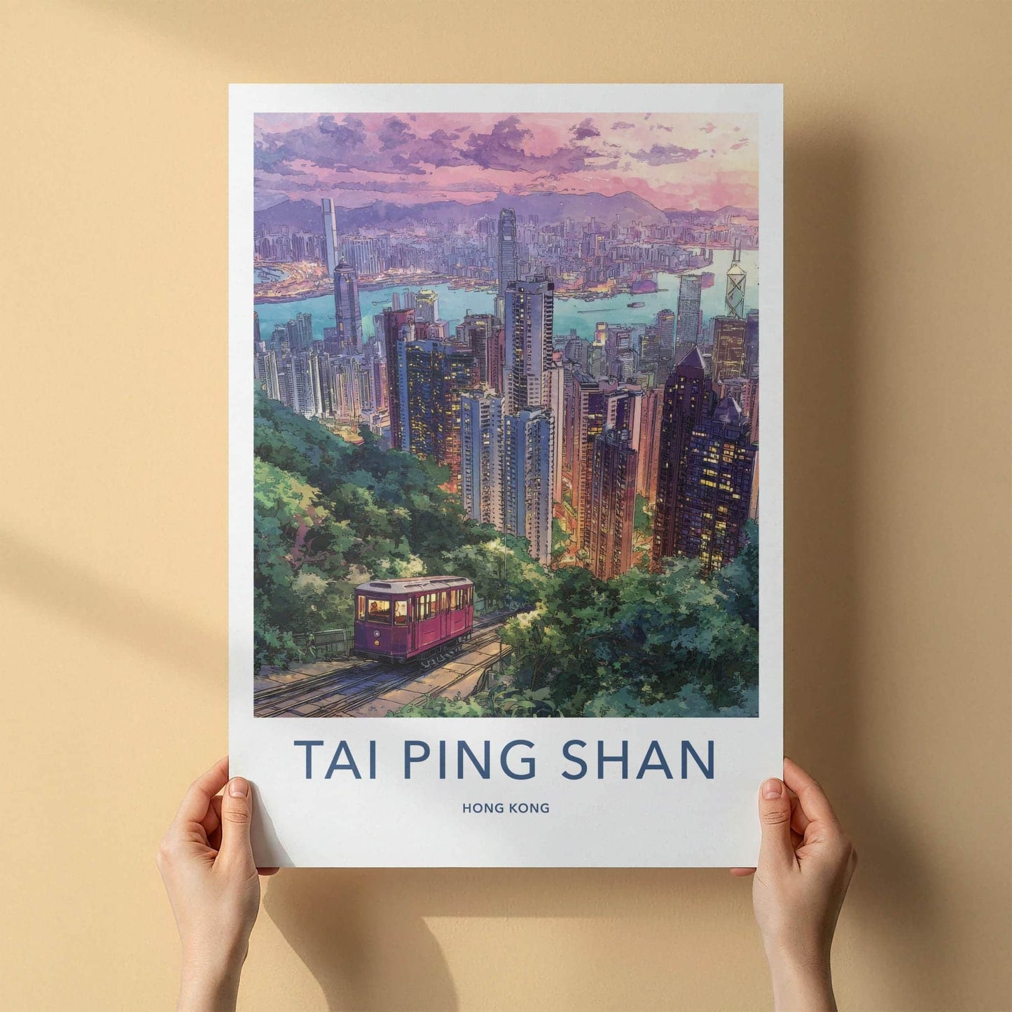 Tai Ping Shan Poster - Hong Kong Travel Art - Vibrant Peak Tram Home Decor