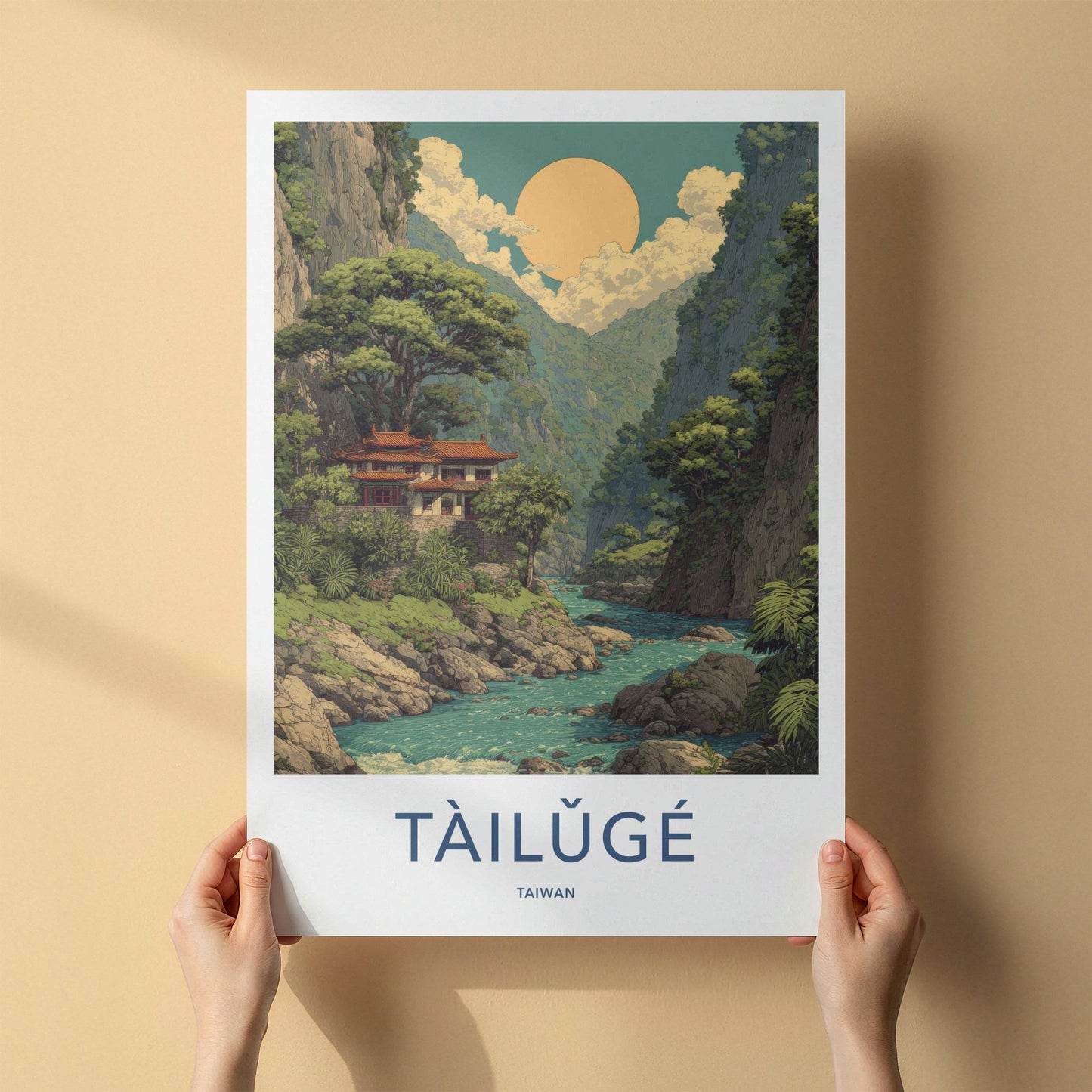 Tailuge Poster - Taiwan Travel Art - Ancient Temple River Home Decor
