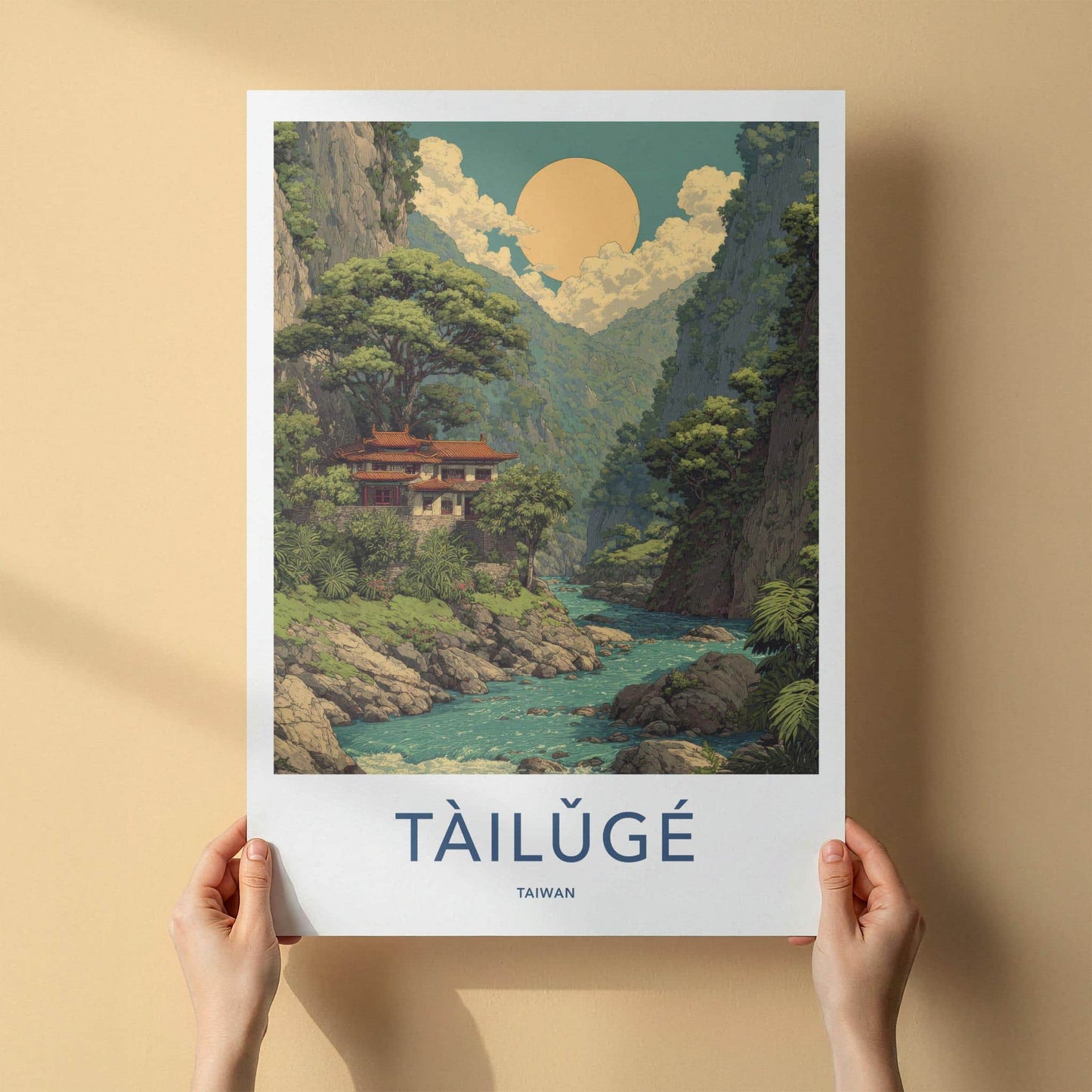 Tailuge Poster - Taiwan Travel Art - Ancient Temple River Home Decor