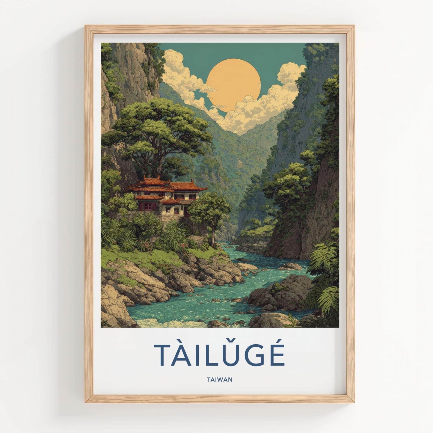 Tailuge Poster - Taiwan Travel Art - Ancient Temple River Home Decor