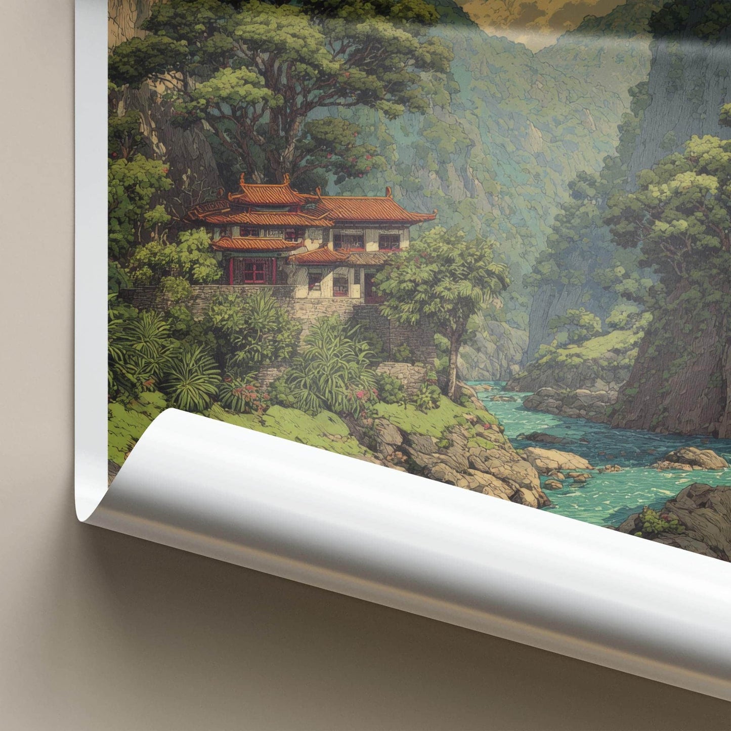 Tailuge Poster - Taiwan Travel Art - Ancient Temple River Home Decor