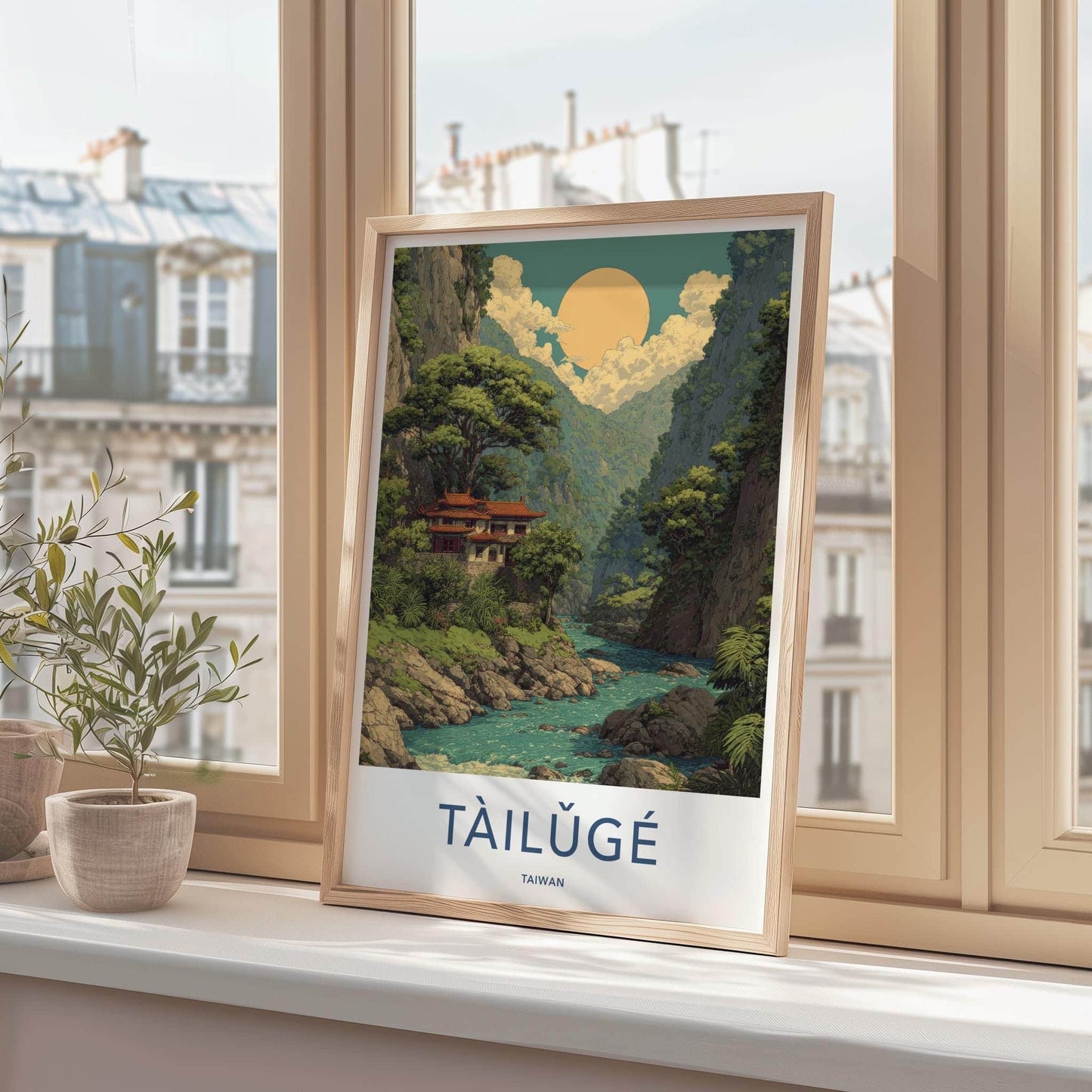 Tailuge Poster - Taiwan Travel Art - Ancient Temple River Home Decor