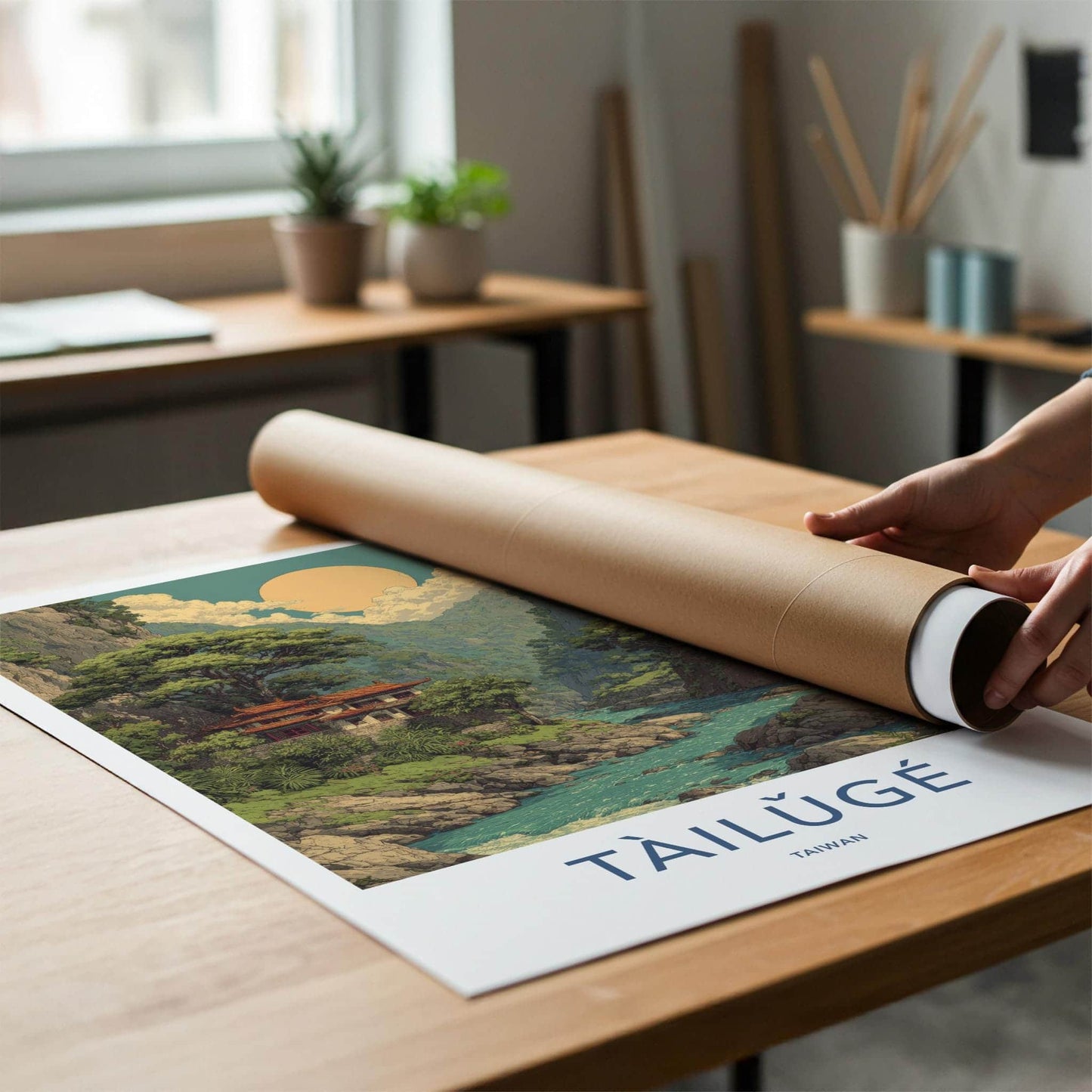Tailuge Poster - Taiwan Travel Art - Ancient Temple River Home Decor