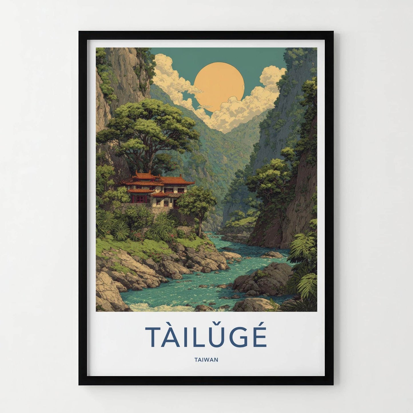 Tailuge Poster - Taiwan Travel Art - Ancient Temple River Home Decor