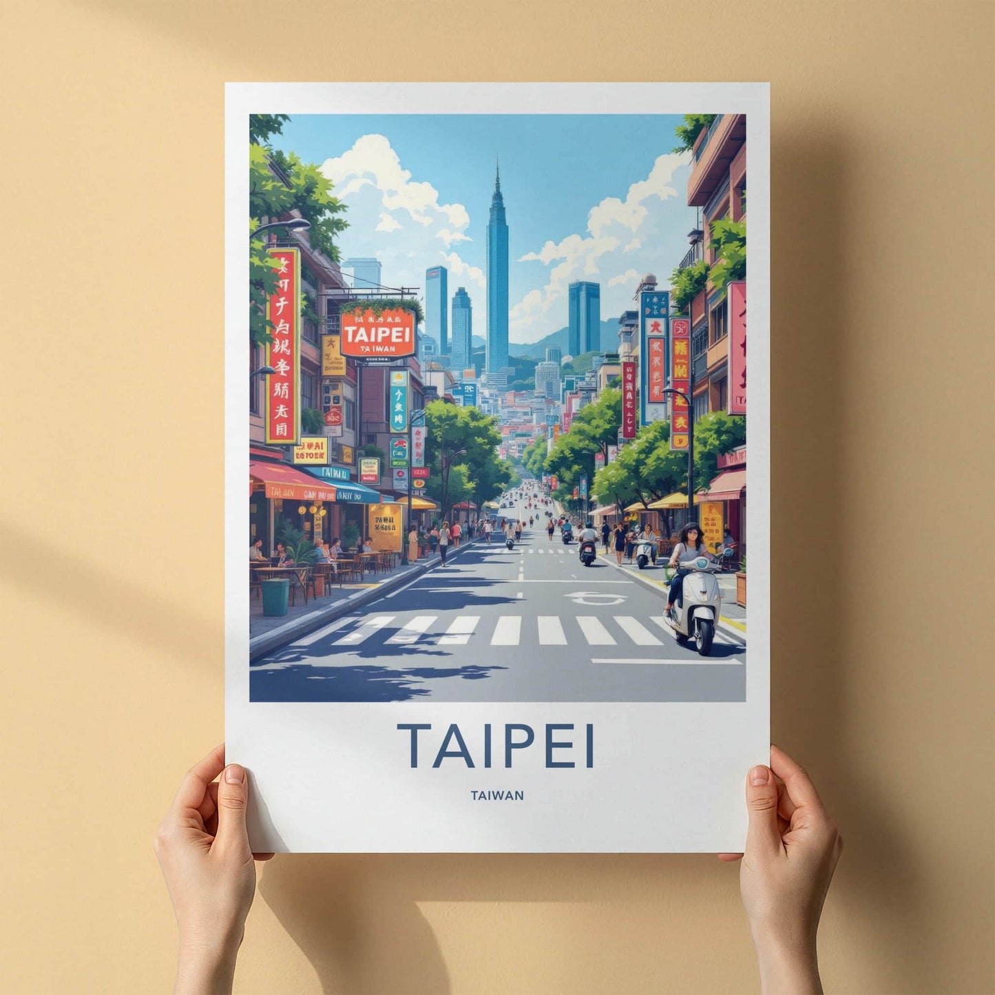 Taipei Poster - Taiwan Framed Print - Bustling City Street Lounge Decor