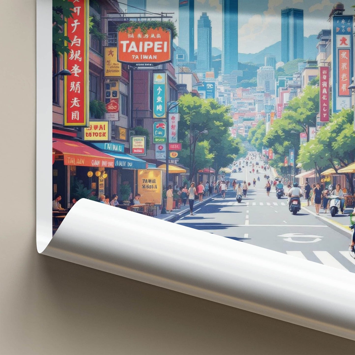 Taipei Poster - Taiwan Framed Print - Bustling City Street Lounge Decor