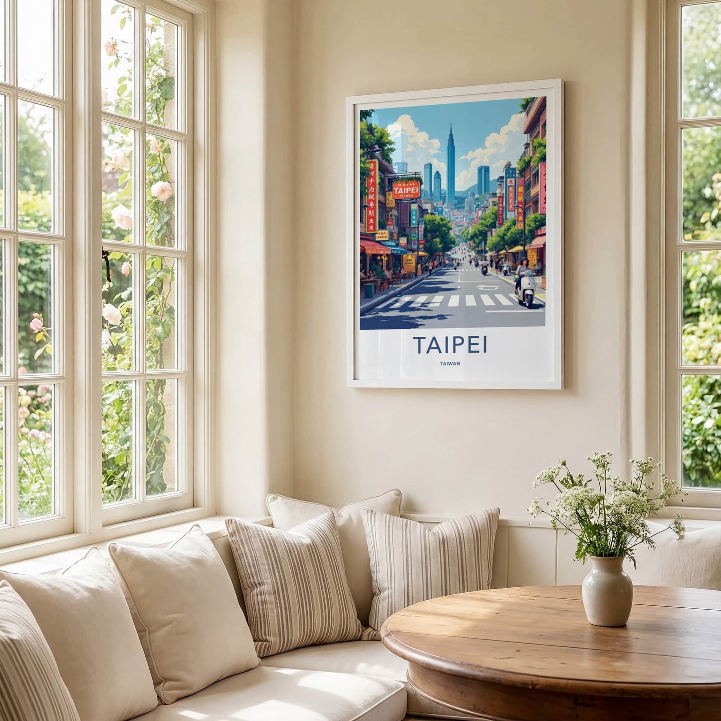 Taipei Poster - Taiwan Framed Print - Bustling City Street Lounge Decor