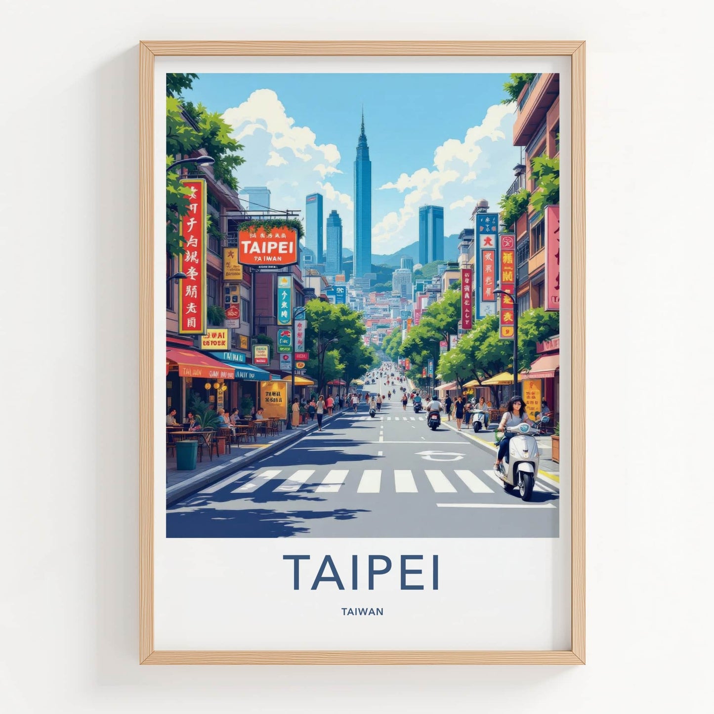 Taipei Poster - Taiwan Framed Print - Bustling City Street Lounge Decor