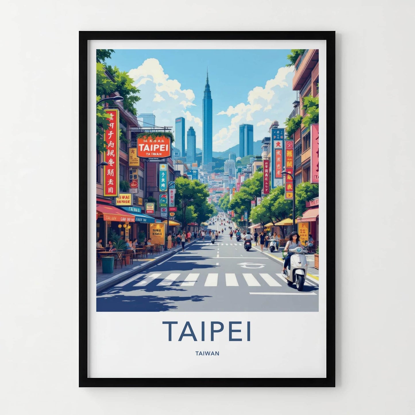 Taipei Poster - Taiwan Framed Print - Bustling City Street Lounge Decor