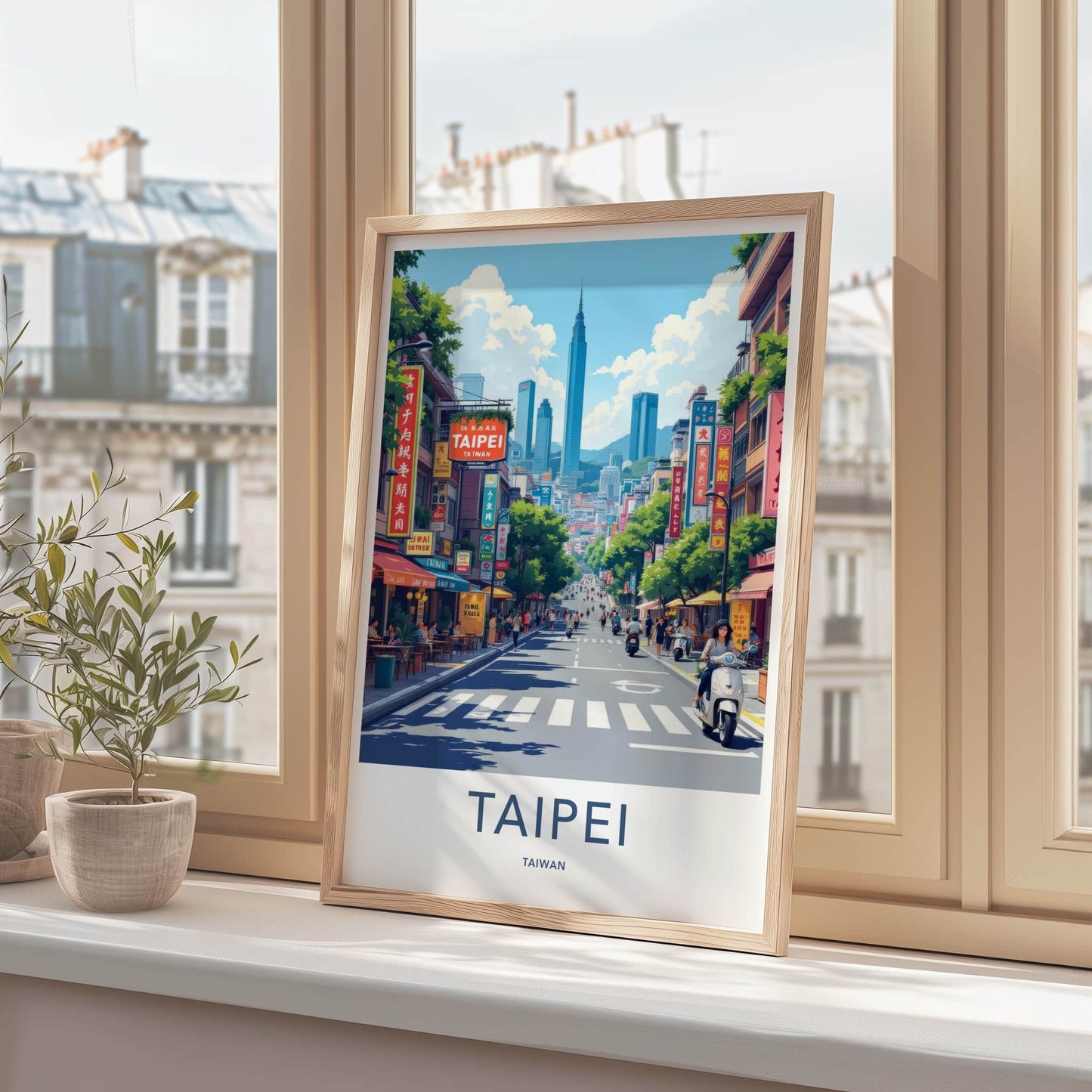 Taipei Poster - Taiwan Framed Print - Bustling City Street Lounge Decor