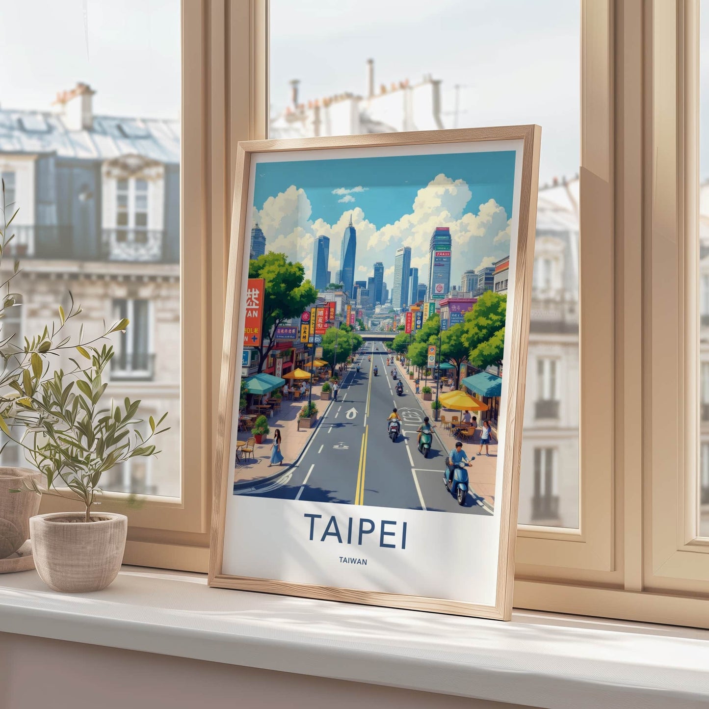 Taipei Poster - Taiwan Travel Art - Bustling Cityscape View Home Decor