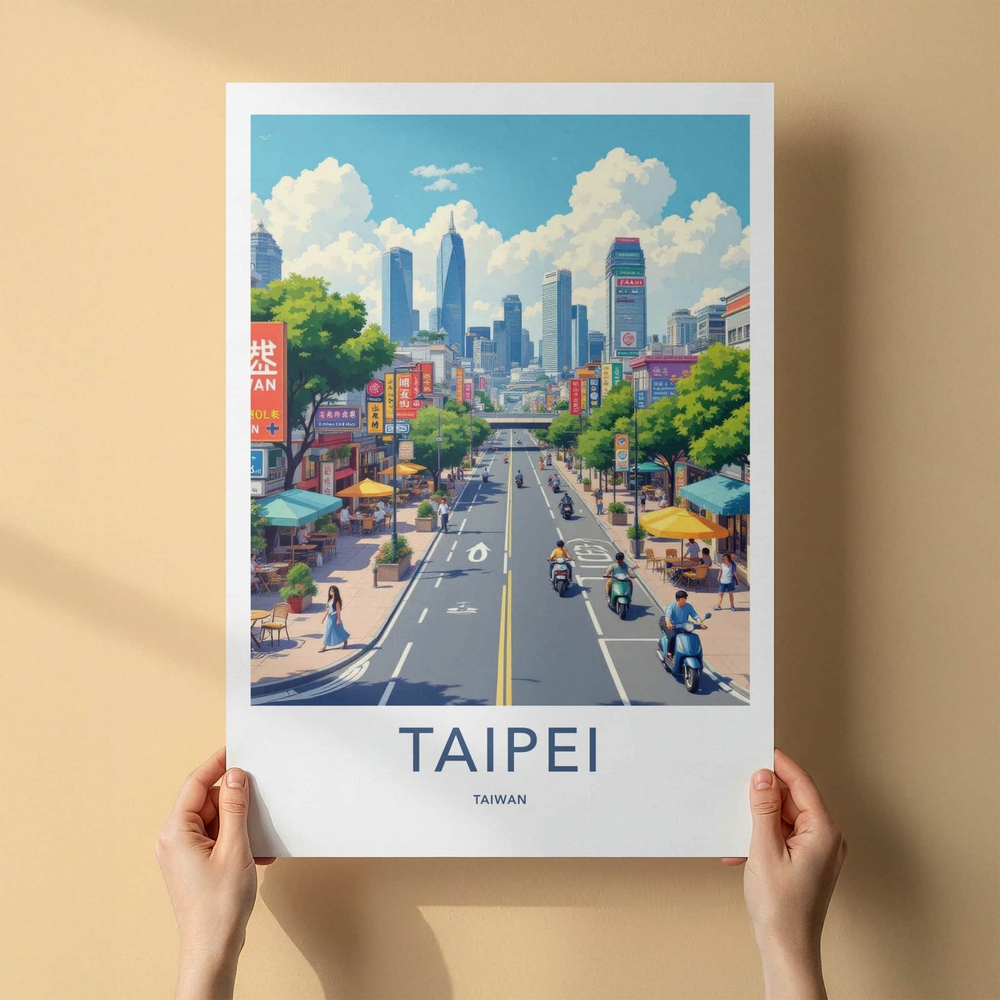 Taipei Poster - Taiwan Travel Art - Bustling Cityscape View Home Decor