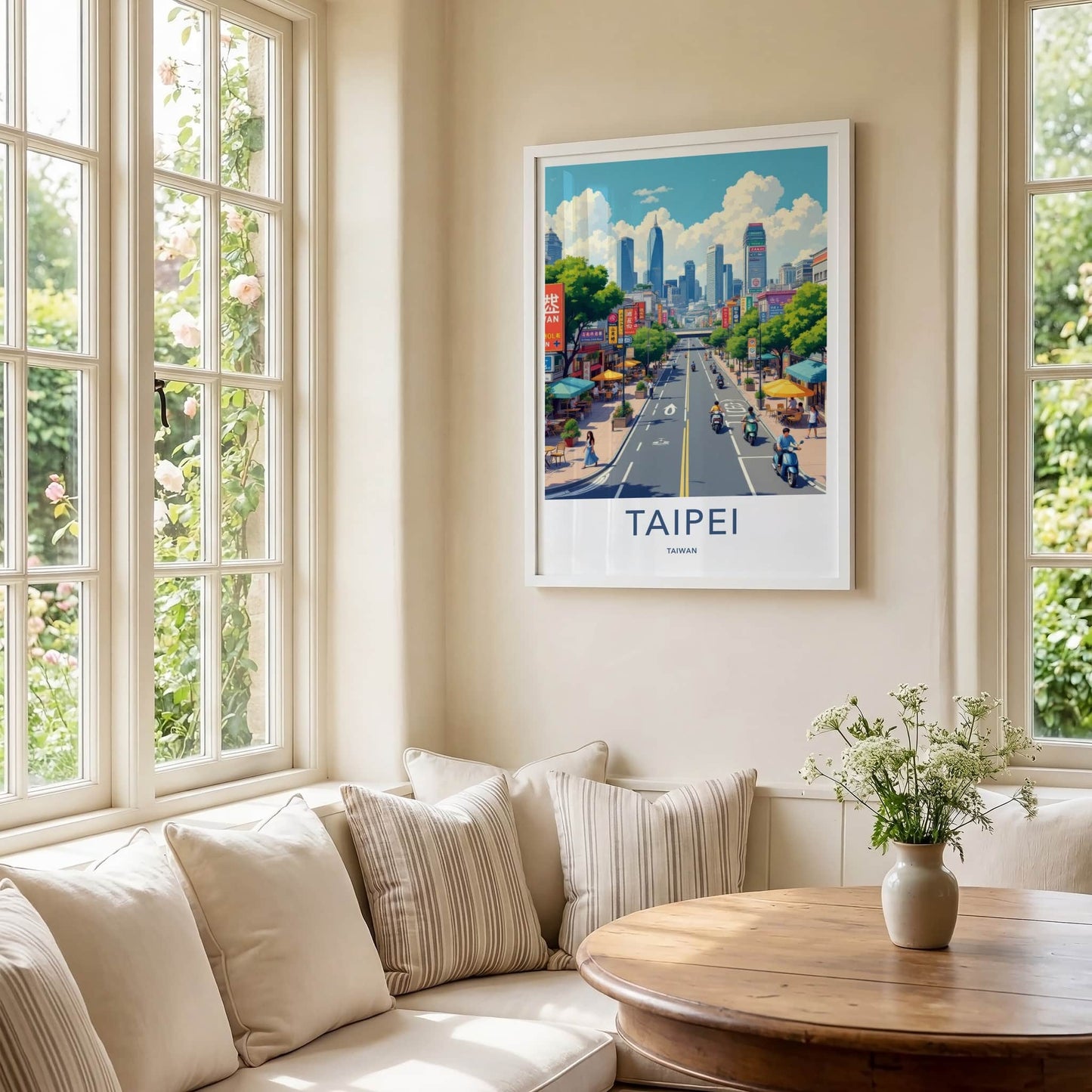 Taipei Poster - Taiwan Travel Art - Bustling Cityscape View Home Decor