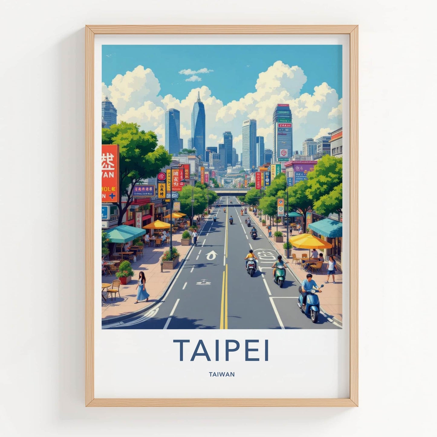 Taipei Poster - Taiwan Travel Art - Bustling Cityscape View Home Decor
