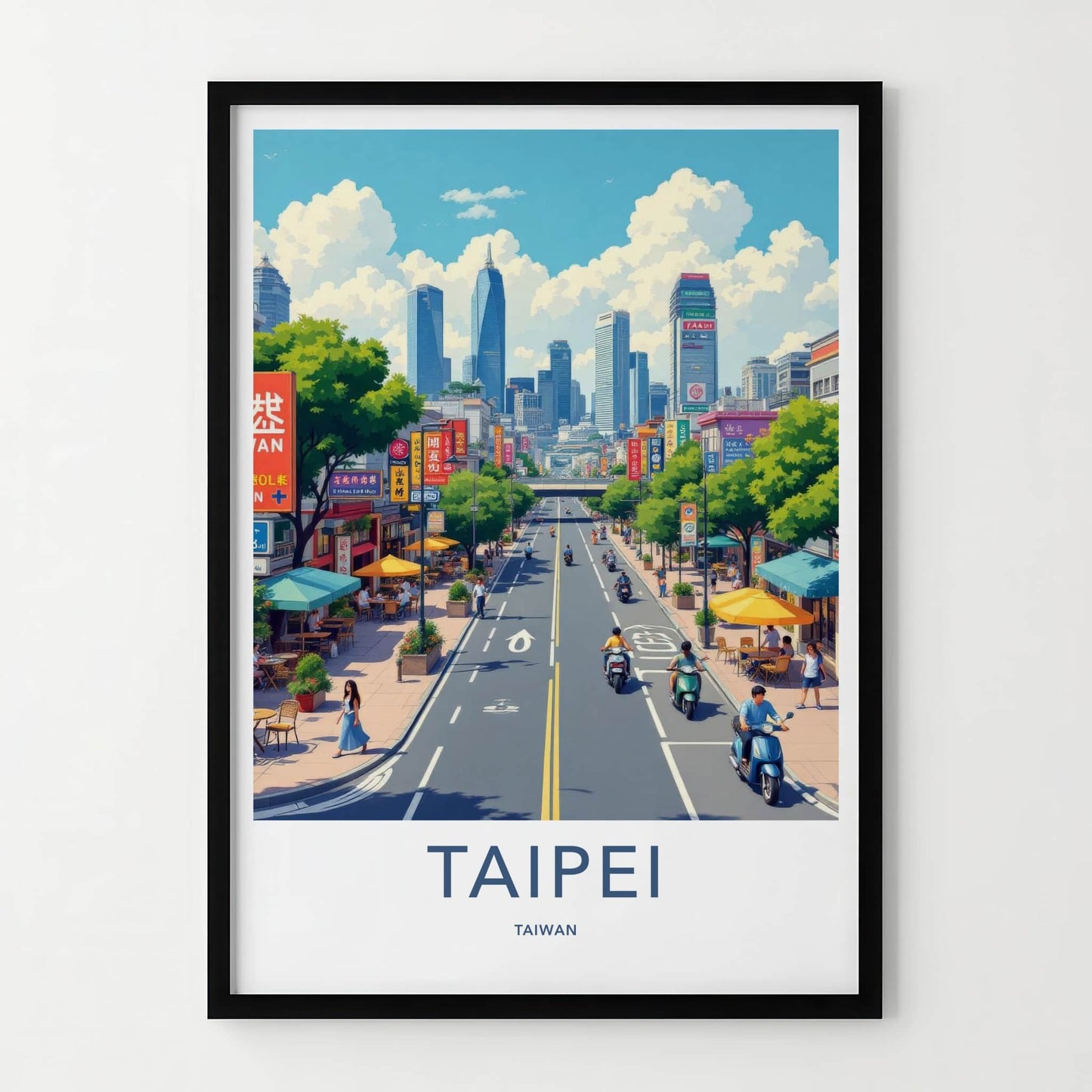 Taipei Poster - Taiwan Travel Art - Bustling Cityscape View Home Decor