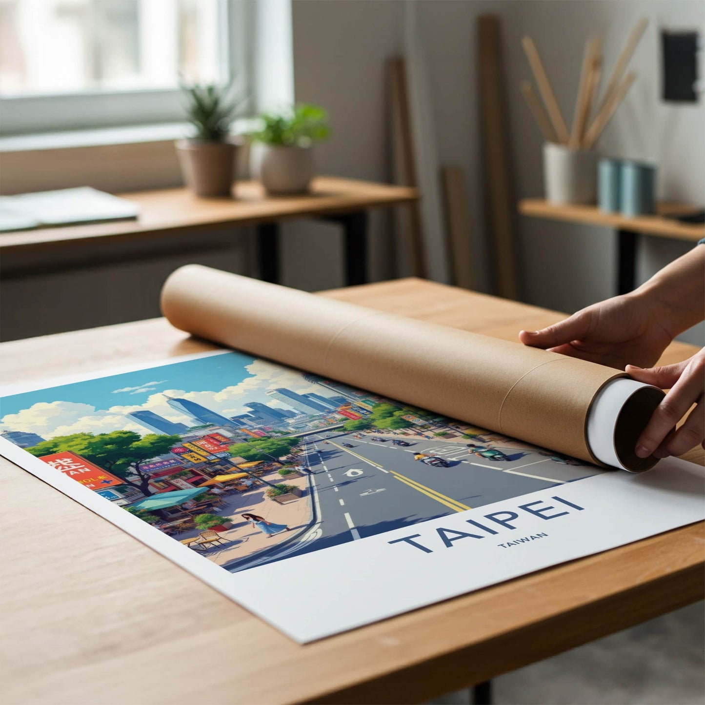 Taipei Poster - Taiwan Travel Art - Bustling Cityscape View Home Decor