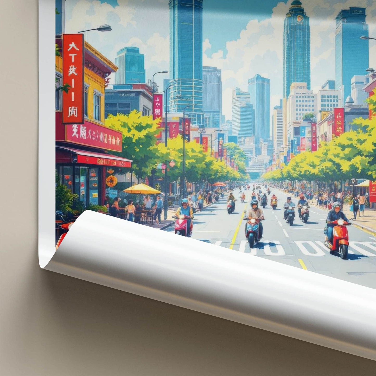 Taipei Poster - Taiwan Travel Art - Bustling Scooter Traffic Home Decor