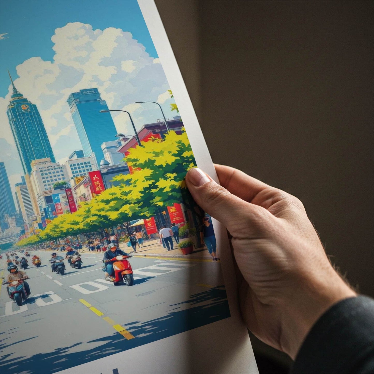 Taipei Poster - Taiwan Travel Art - Bustling Scooter Traffic Home Decor