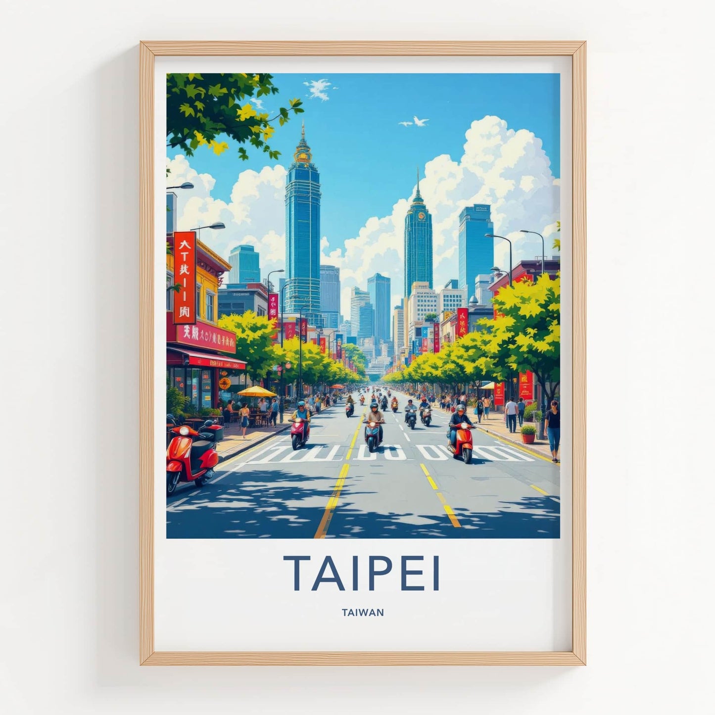 Taipei Poster - Taiwan Travel Art - Bustling Scooter Traffic Home Decor