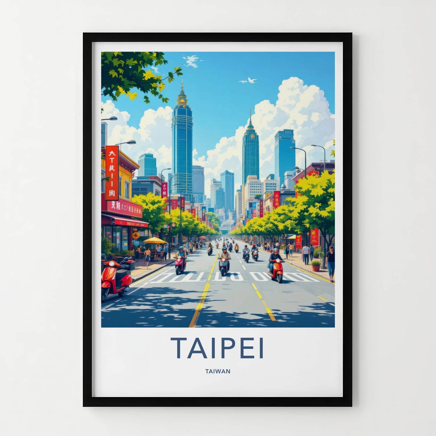 Taipei Poster - Taiwan Travel Art - Bustling Scooter Traffic Home Decor