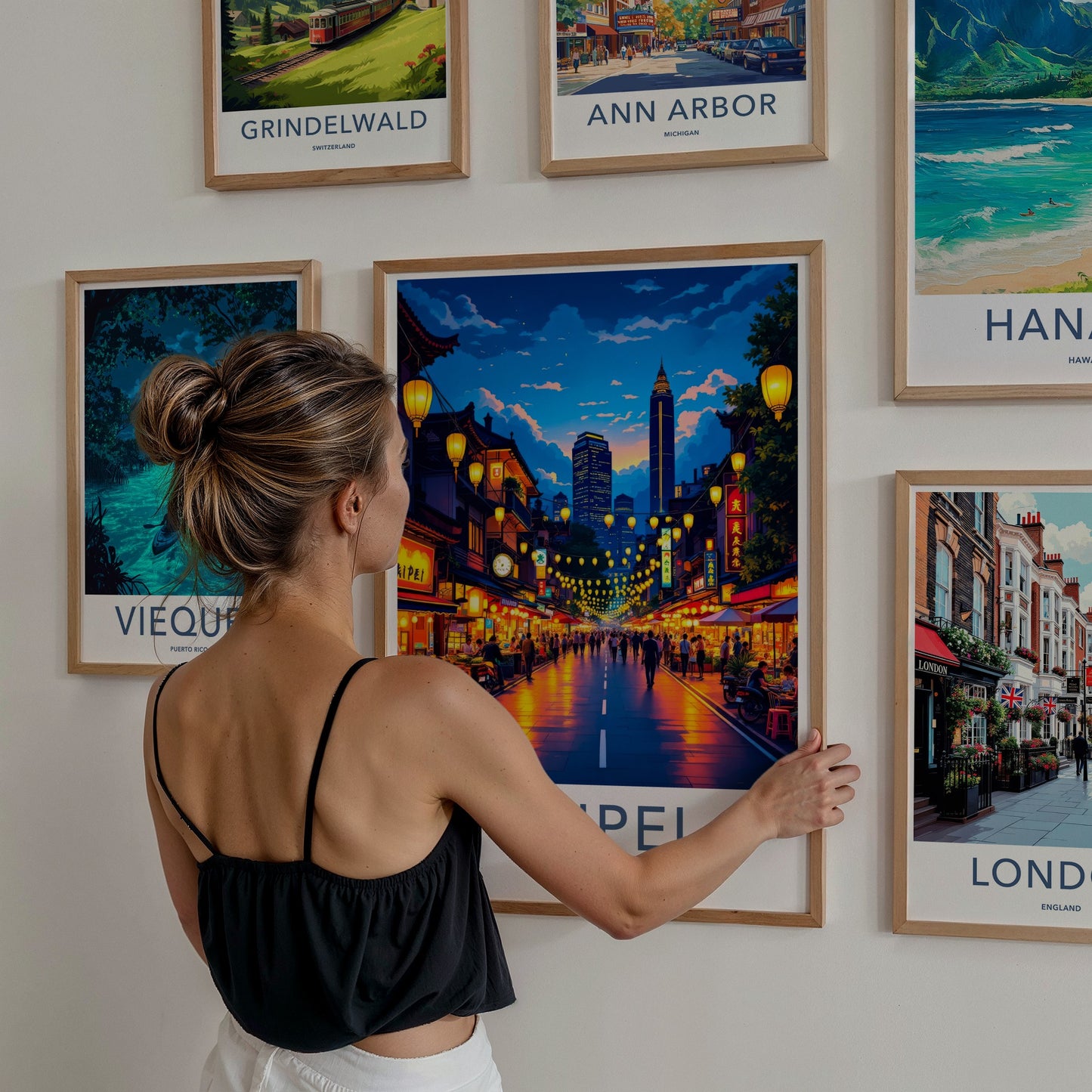 Taipei Poster - Taiwan Travel Art - Illuminated City Street Home Decor