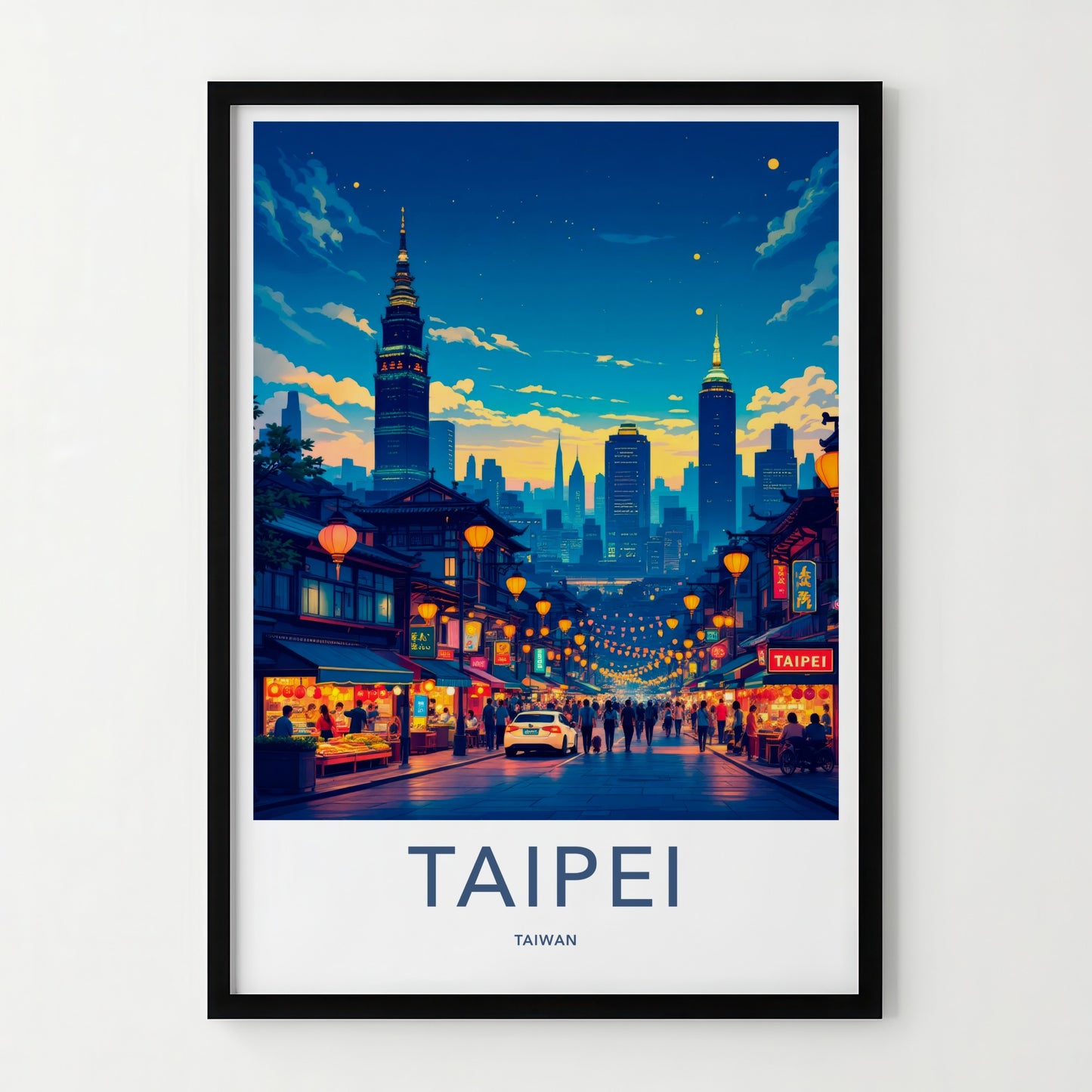 Taipei Poster - Taiwan Travel Art - Vibrant City Evening Home Decor