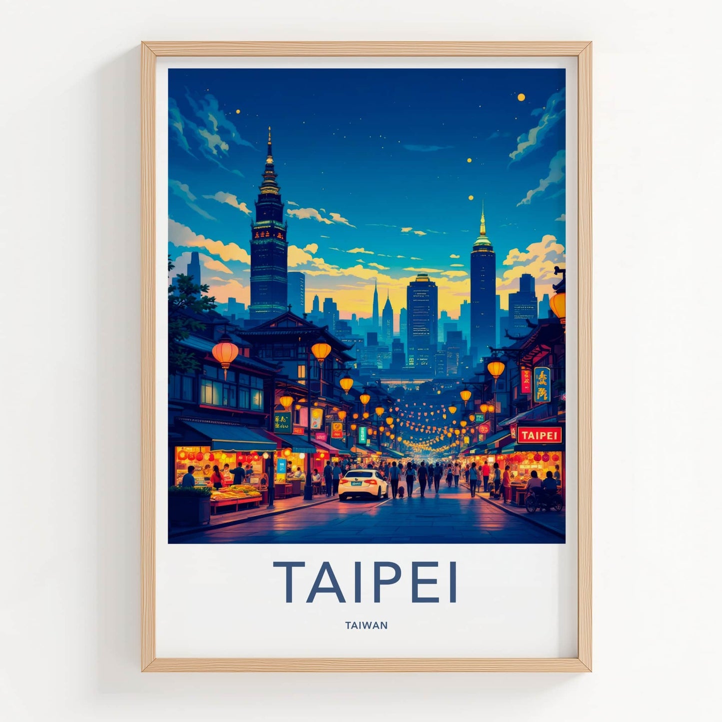 Taipei Poster - Taiwan Travel Art - Vibrant City Evening Home Decor
