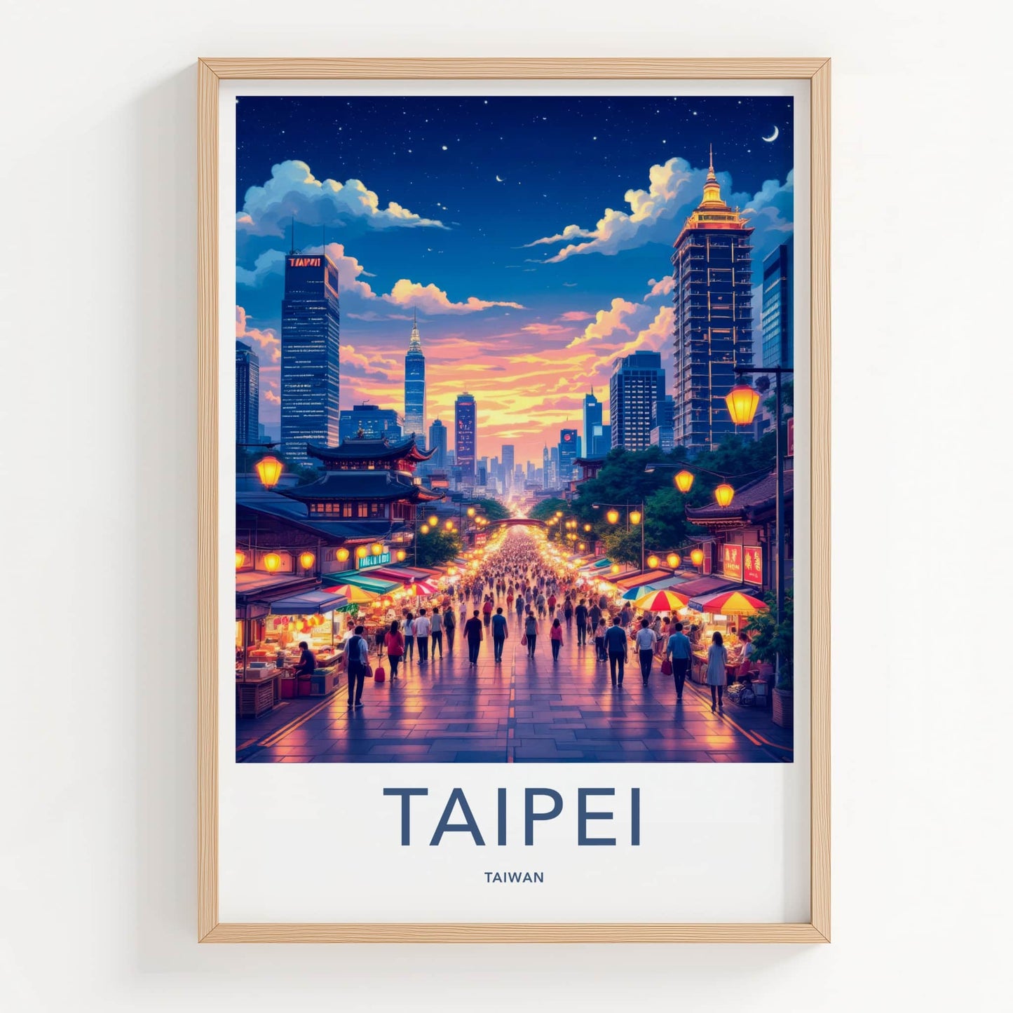 Taipei Poster - Taiwan Travel Art - Vibrant City Night Home Decor
