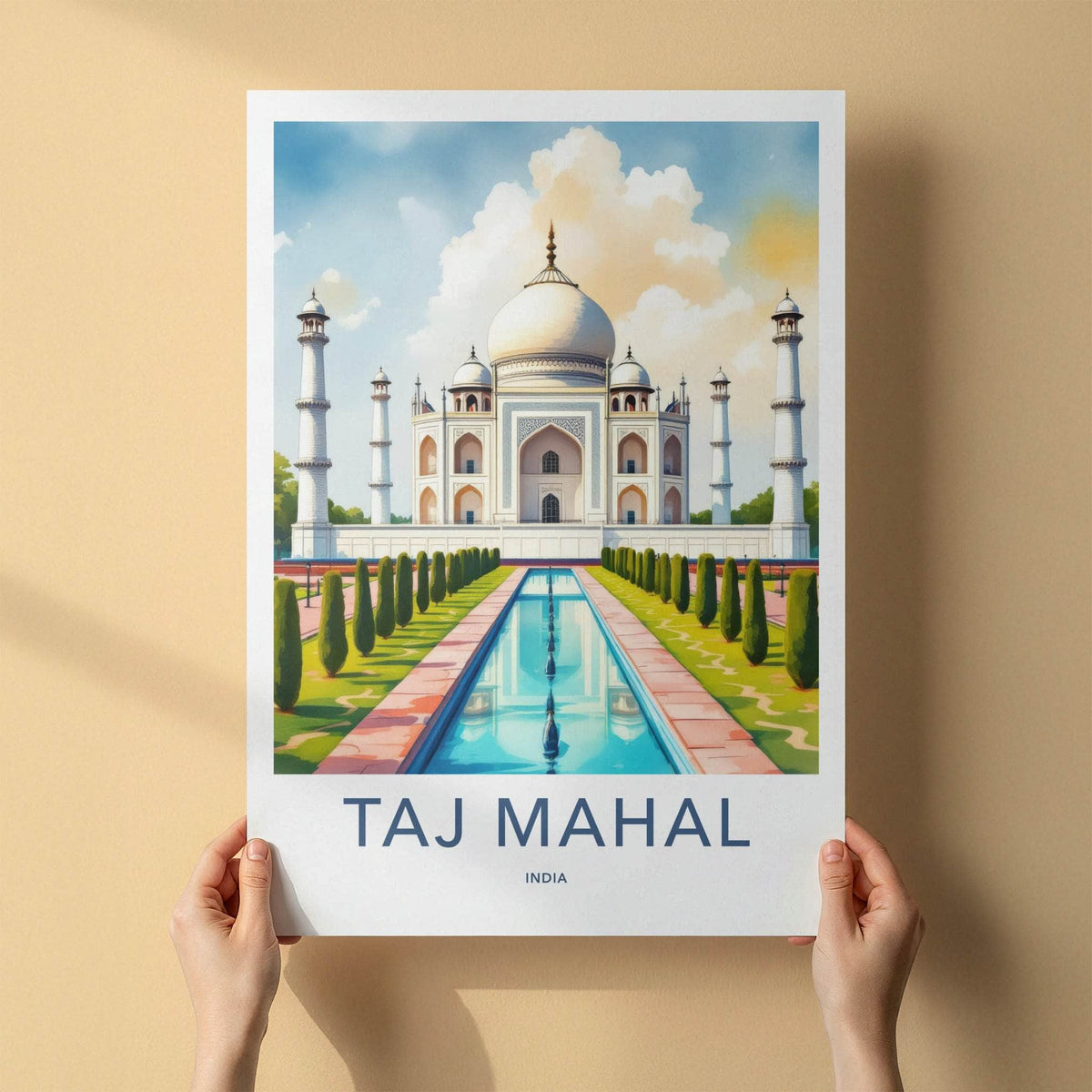 Taj Mahal Poster - India Illuminated Marble Structure Travel Print