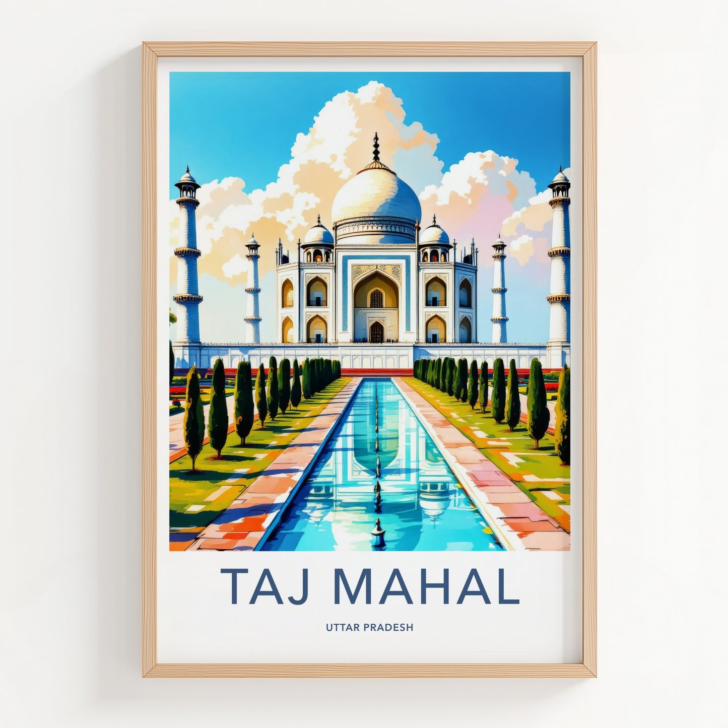 Taj Mahal Poster - India Uttar Pradesh Reflective Garden Art Print Home Decor