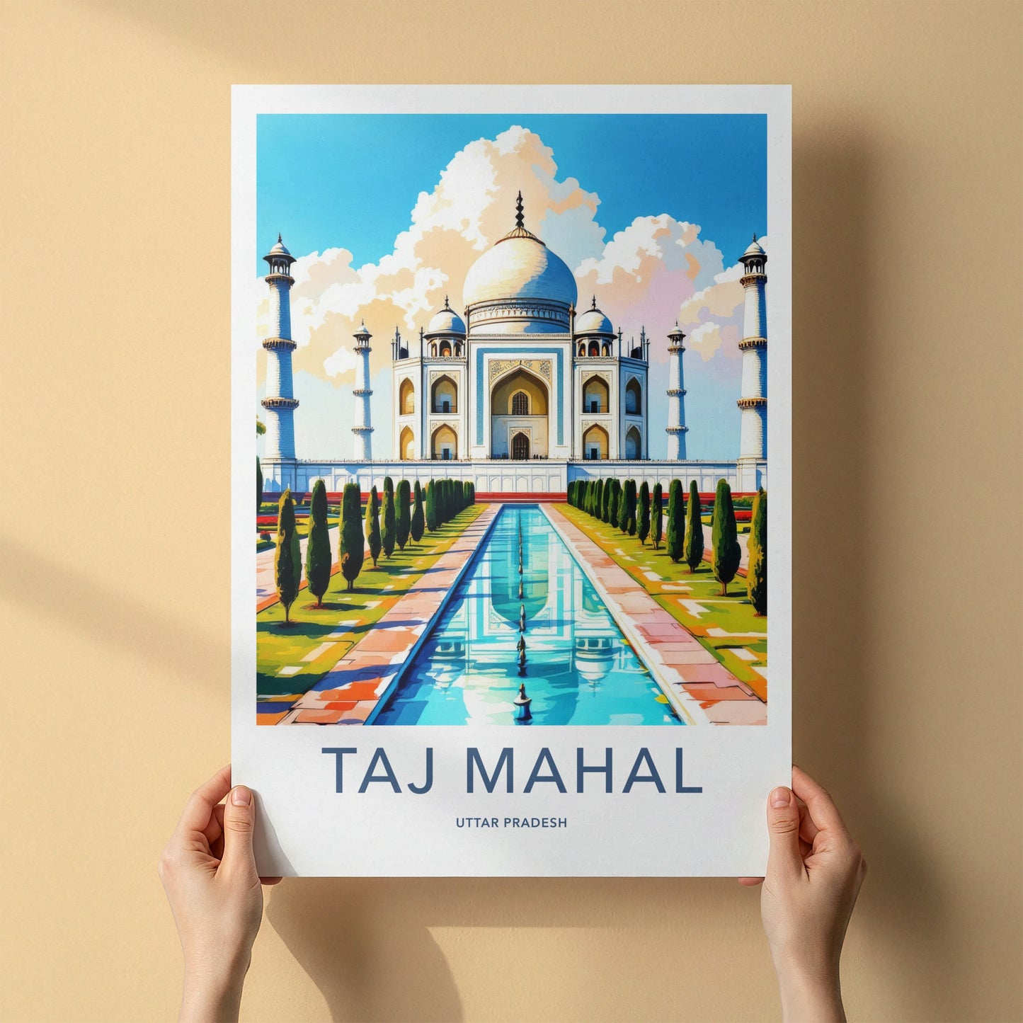 Taj Mahal Poster - India Uttar Pradesh Reflective Garden Art Print Home Decor