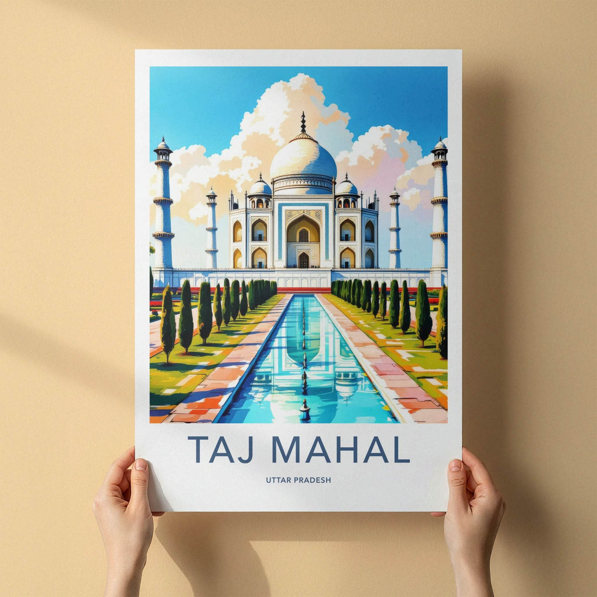 Taj Mahal Poster - India Uttar Pradesh Reflective Garden Art Print Home Decor