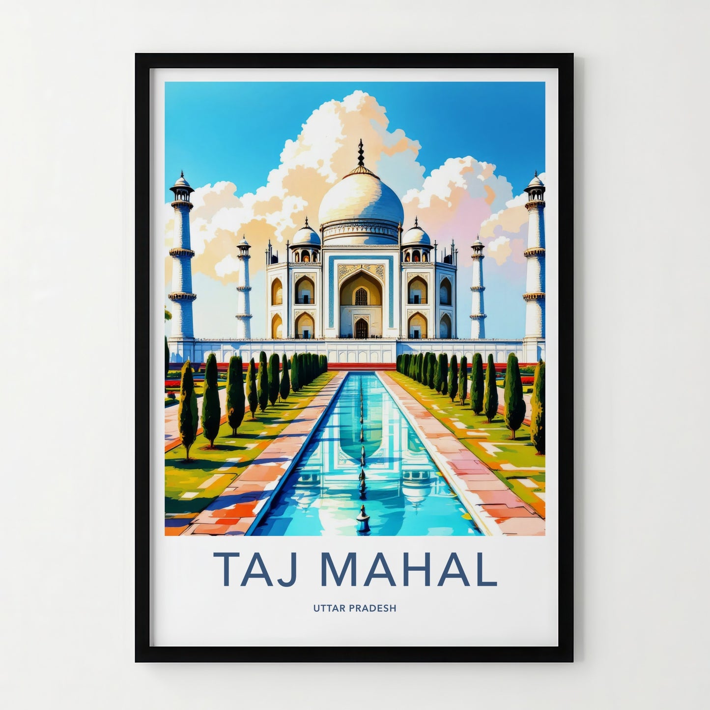 Taj Mahal Poster - India Uttar Pradesh Reflective Garden Art Print Home Decor