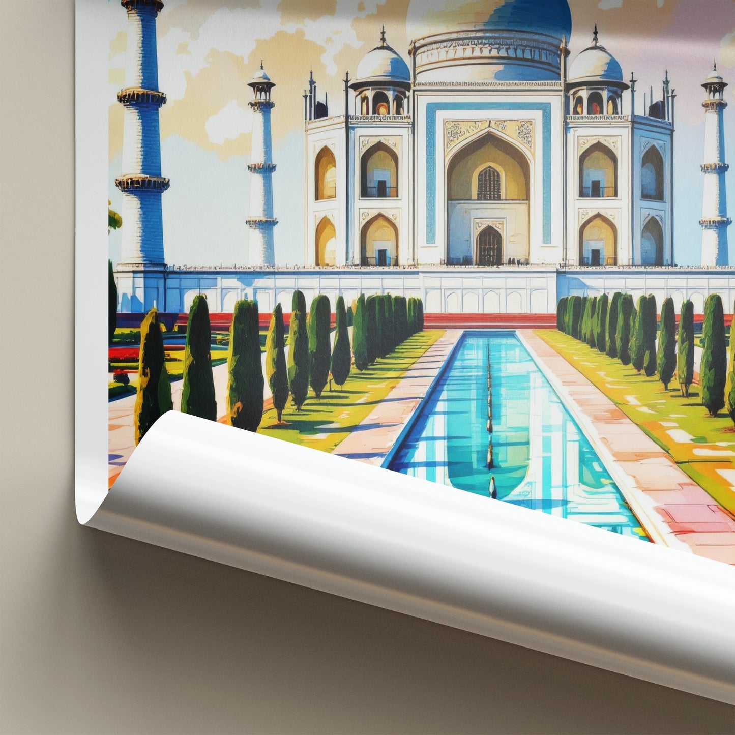 Taj Mahal Poster - India Uttar Pradesh Reflective Garden Art Print Home Decor