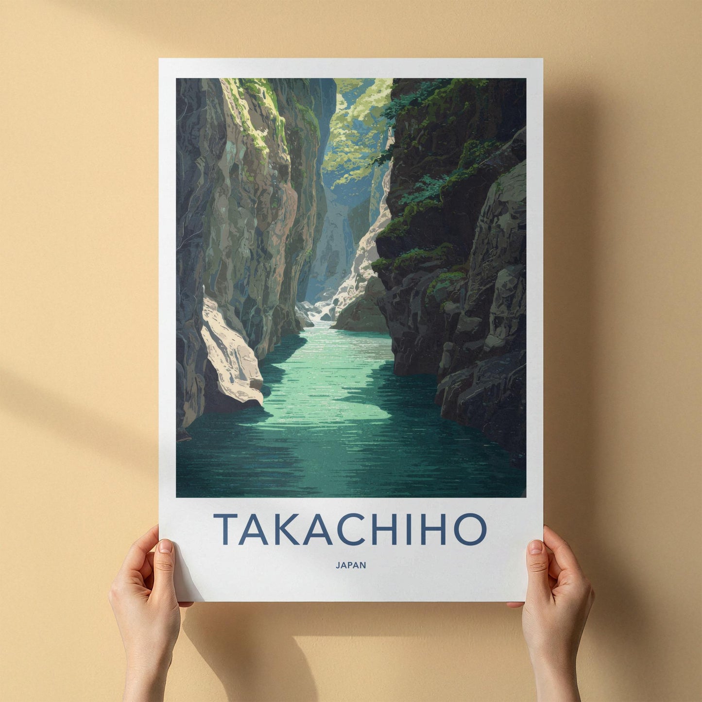Takachiho Poster - Japan Travel Art - Emerald River Gorge Home Decor