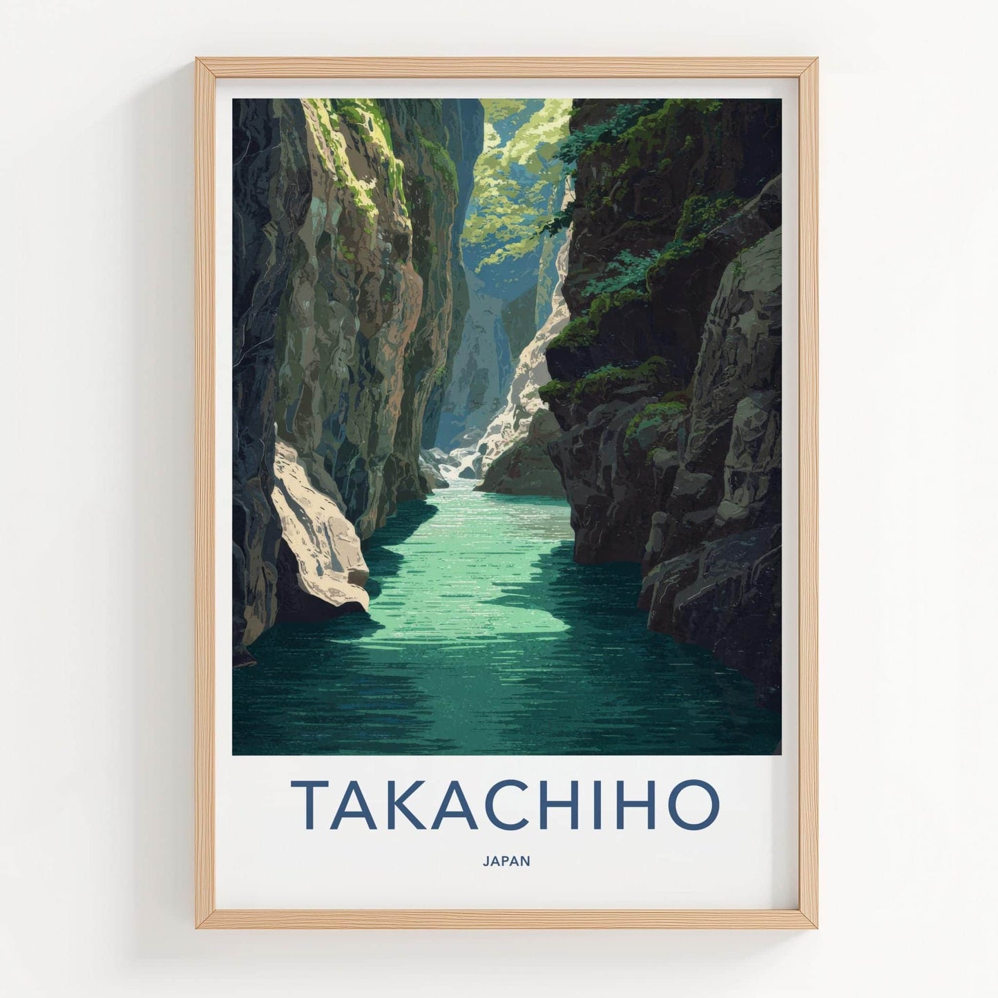 Takachiho Poster - Japan Travel Art - Emerald River Gorge Home Decor
