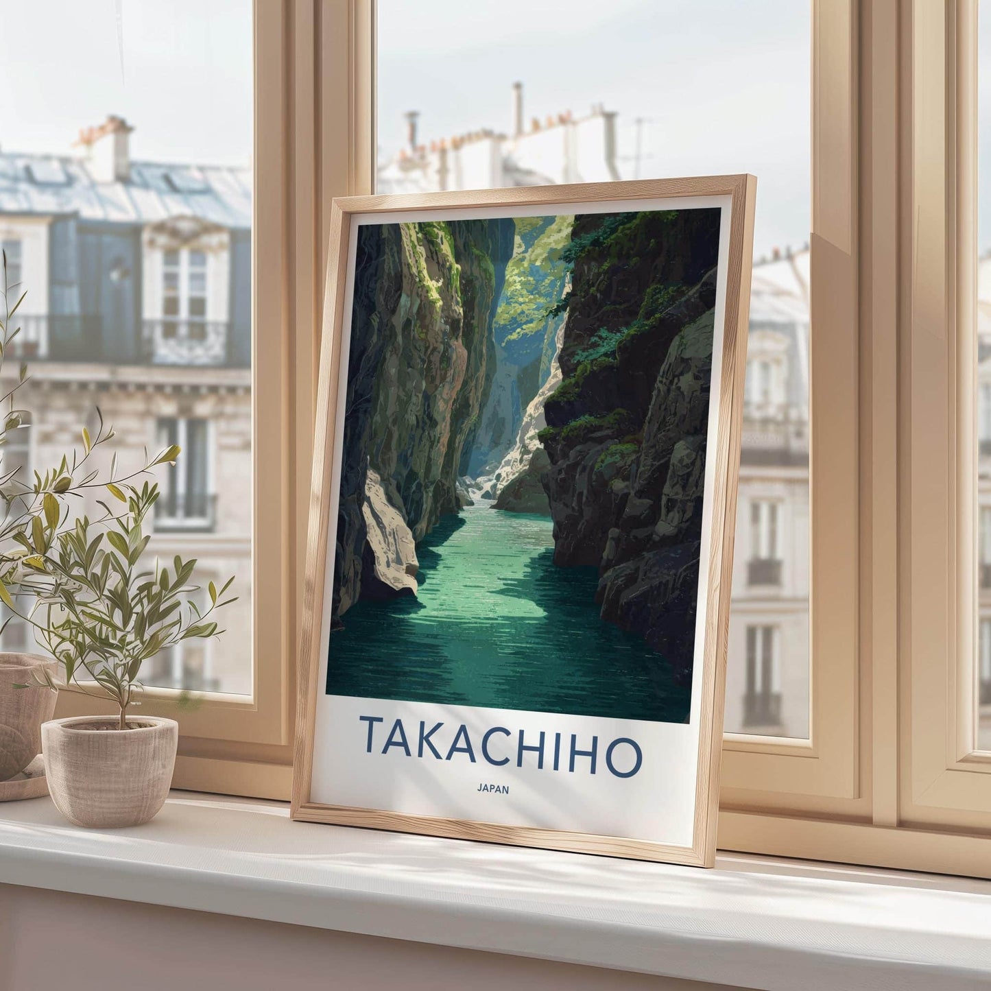 Takachiho Poster - Japan Travel Art - Emerald River Gorge Home Decor