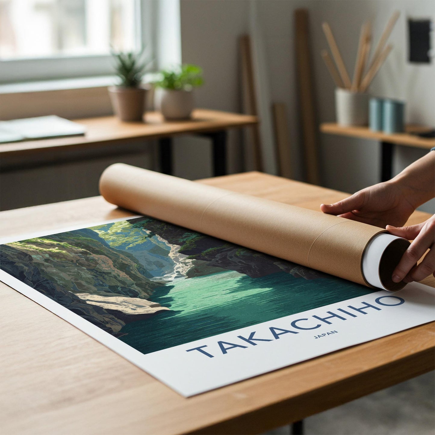 Takachiho Poster - Japan Travel Art - Emerald River Gorge Home Decor